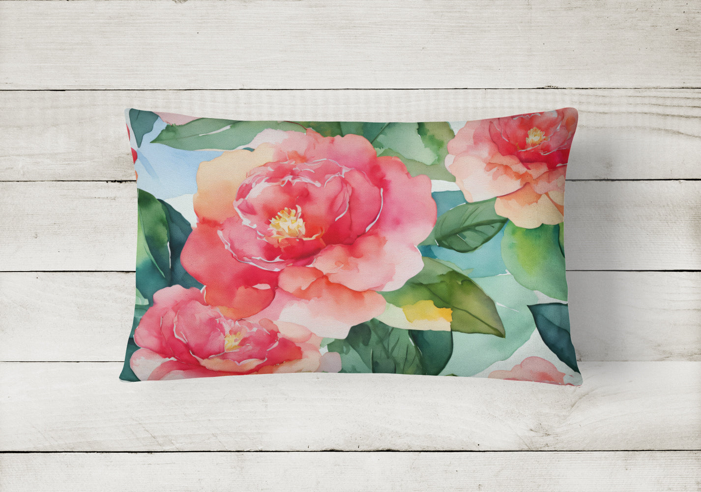 Alabama Camellia in Watercolor Fabric Decorative Pillow  the-store.com.