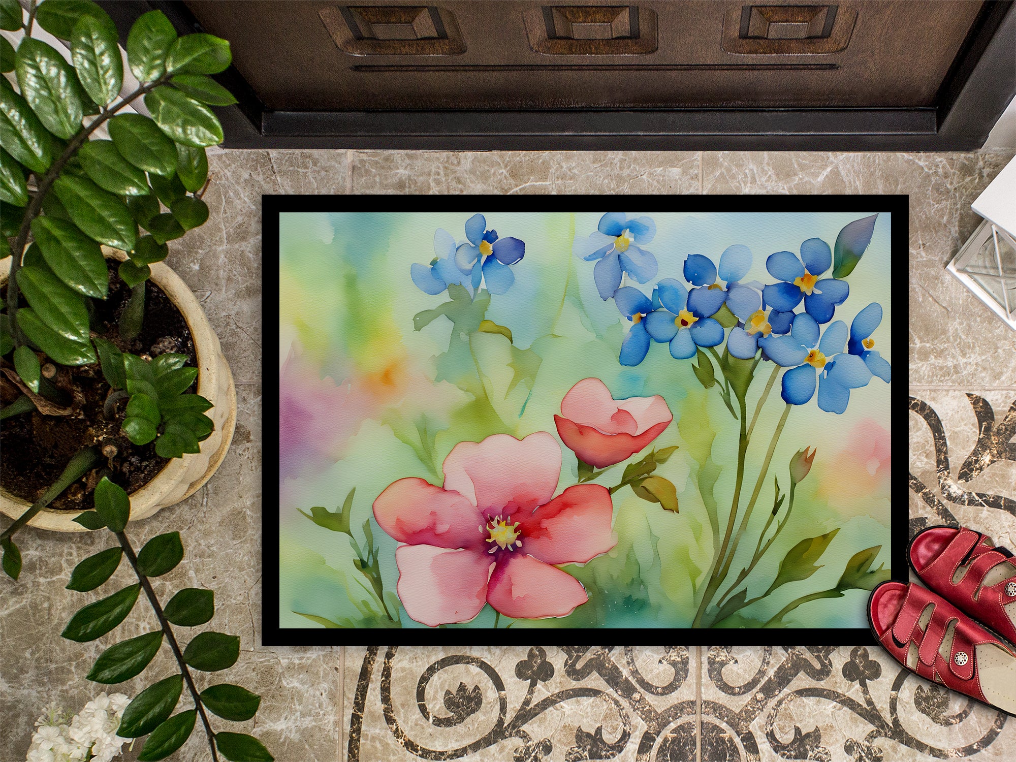 Alaska Forget-me-nots in Watercolor Doormat 18x27  the-store.com.