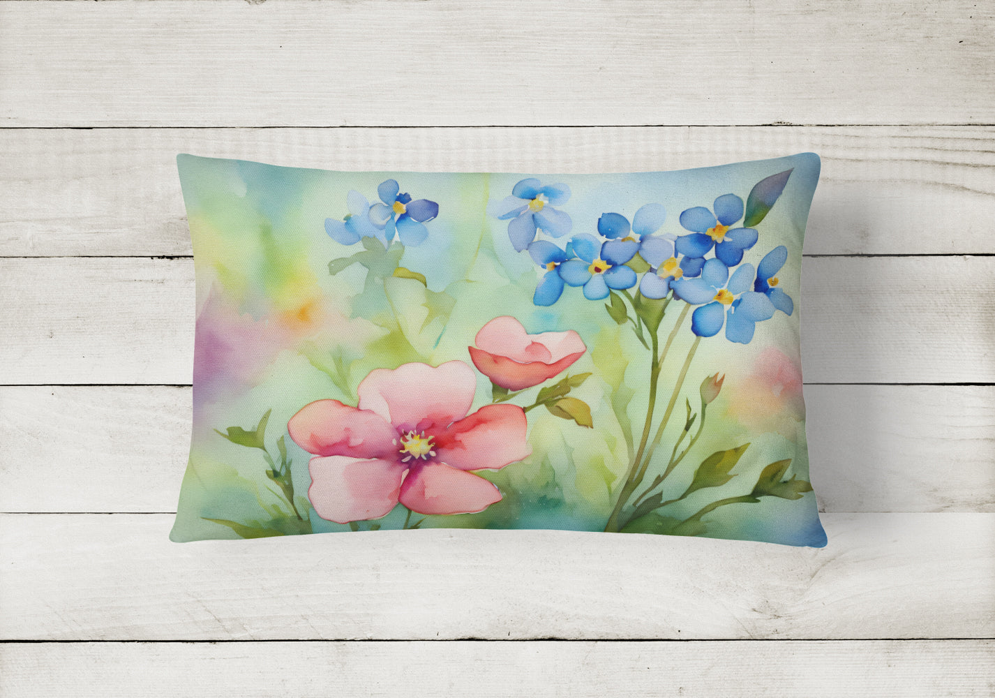 Alaska Forget-me-nots in Watercolor Fabric Decorative Pillow  the-store.com.