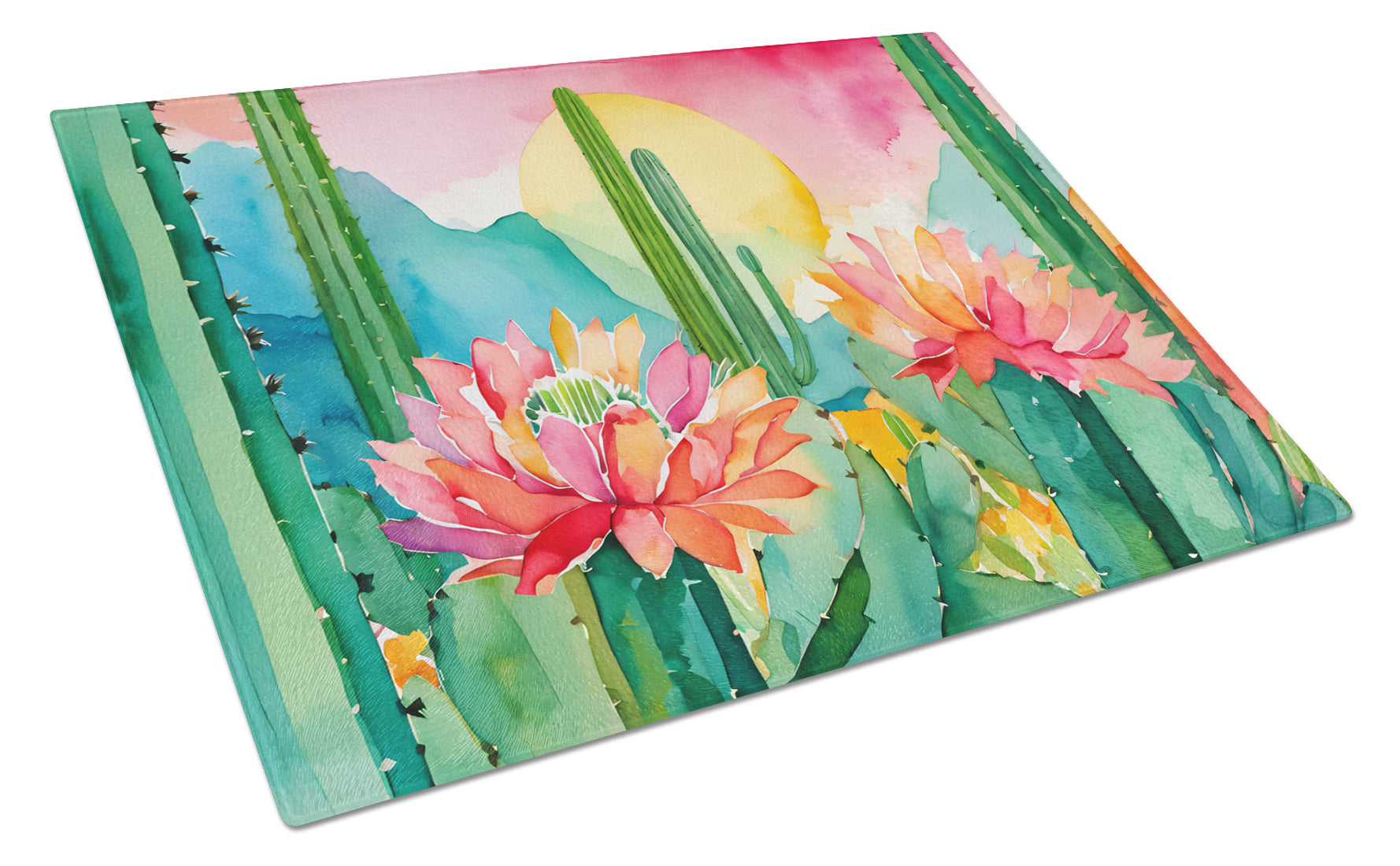 Buy this Arizona Saguaro Cactus Blossom in Watercolor Glass Cutting Board Large