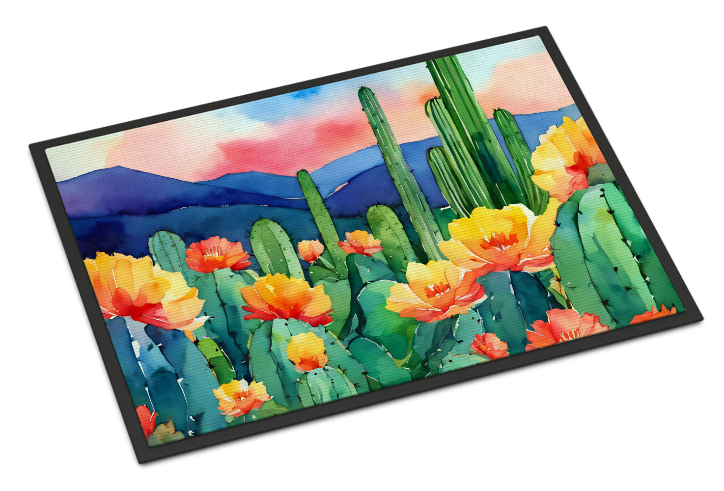 Buy this Arizona Saguaro Cactus Blossom in Watercolor Indoor or Outdoor Mat 24x36