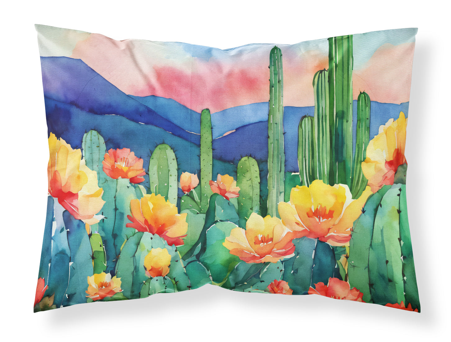 Buy this Arizona Saguaro Cactus Blossom in Watercolor Fabric Standard Pillowcase