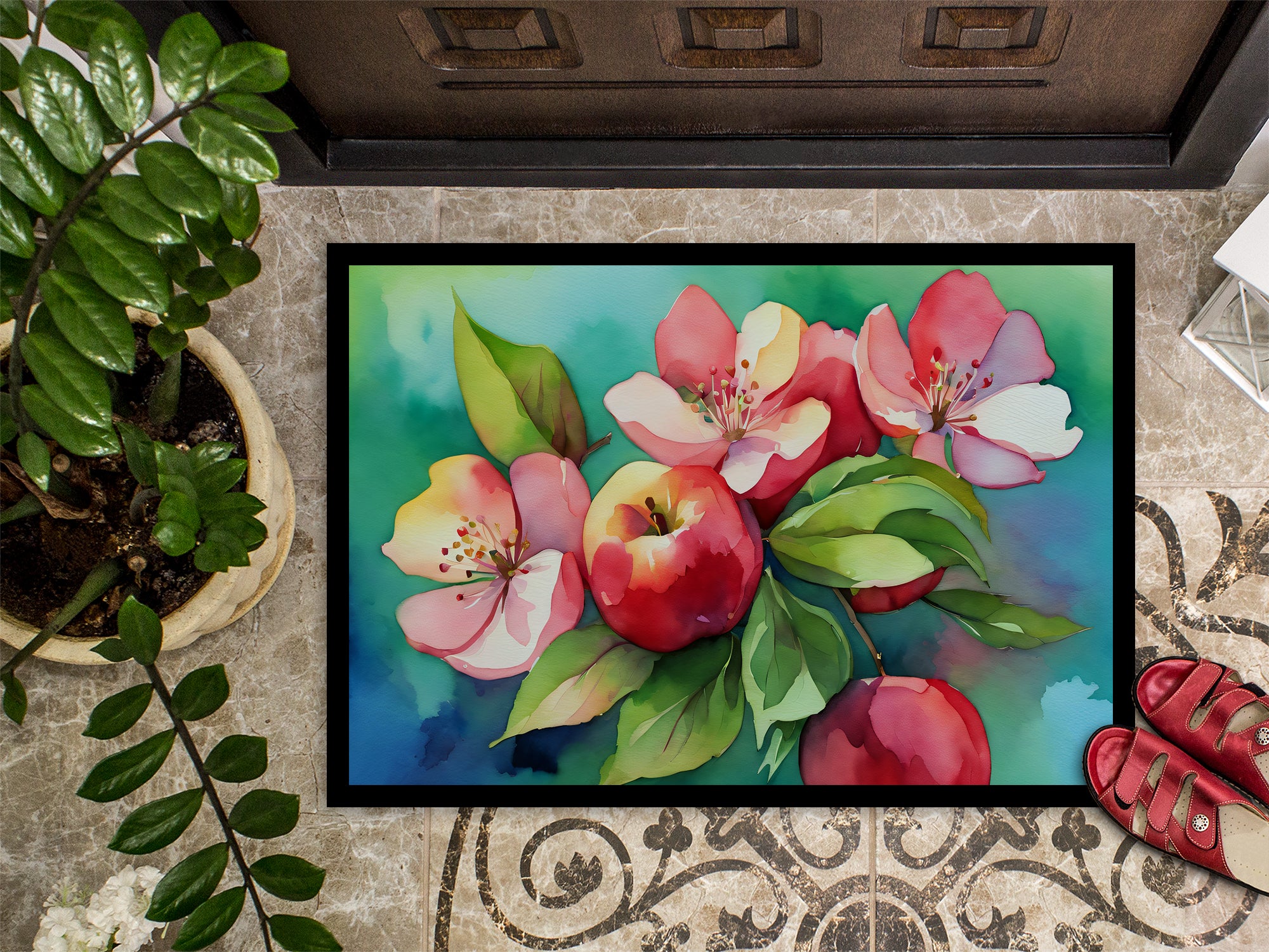 Arkansas Apple Blossom in Watercolor Indoor or Outdoor Mat 24x36  the-store.com.