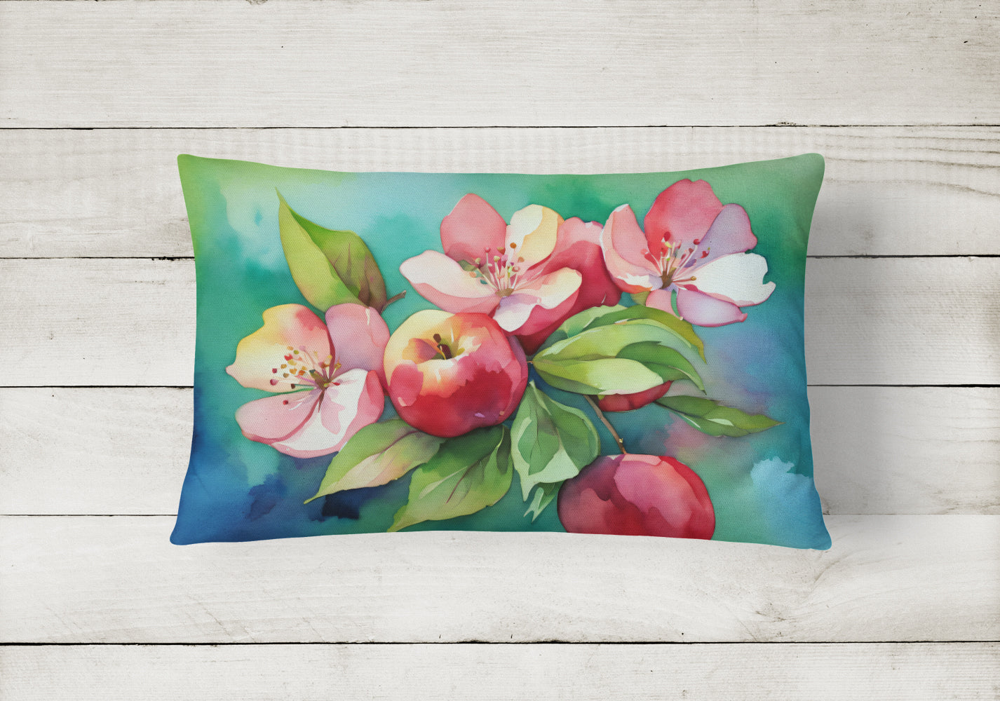 Arkansas Apple Blossom in Watercolor Fabric Decorative Pillow  the-store.com.