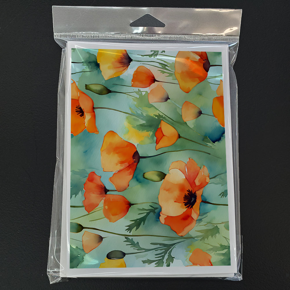 California California Poppies in Watercolor Greeting Cards and Envelopes Pack of 8  the-store.com.