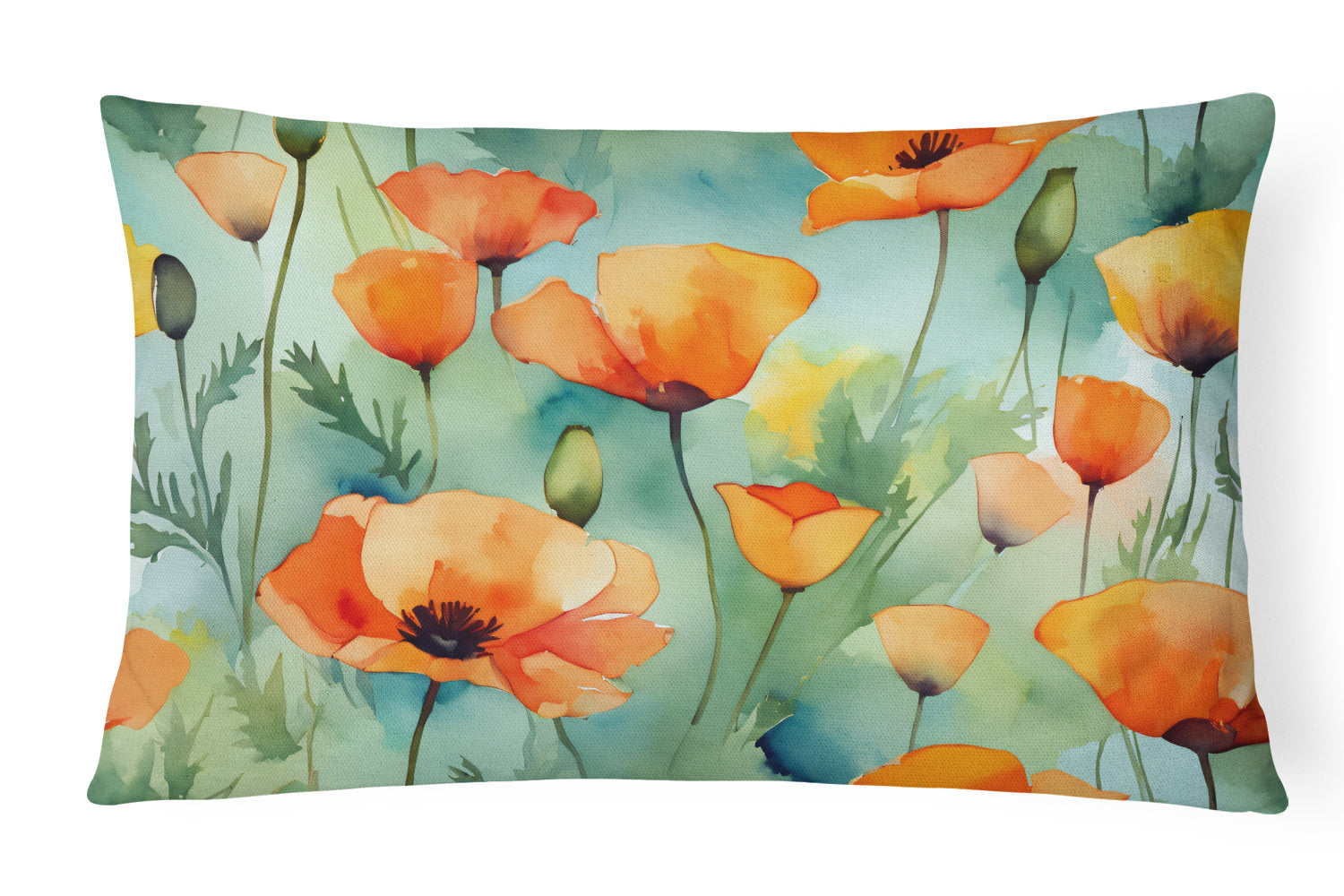 Buy this California California Poppies in Watercolor Fabric Decorative Pillow