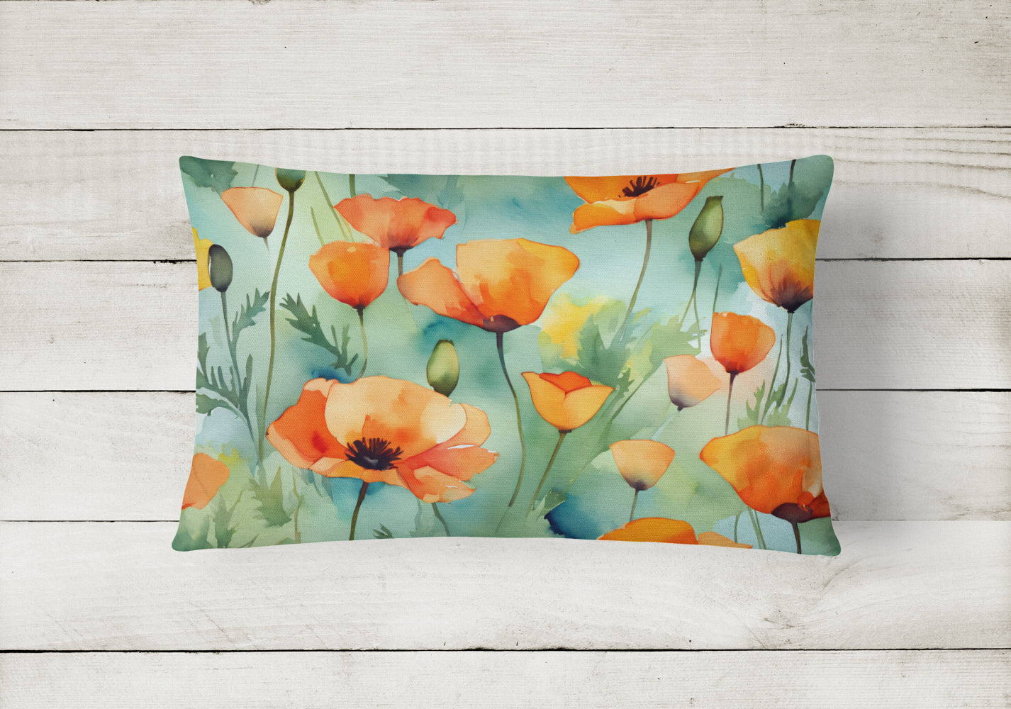 Buy this California California Poppies in Watercolor Fabric Decorative Pillow