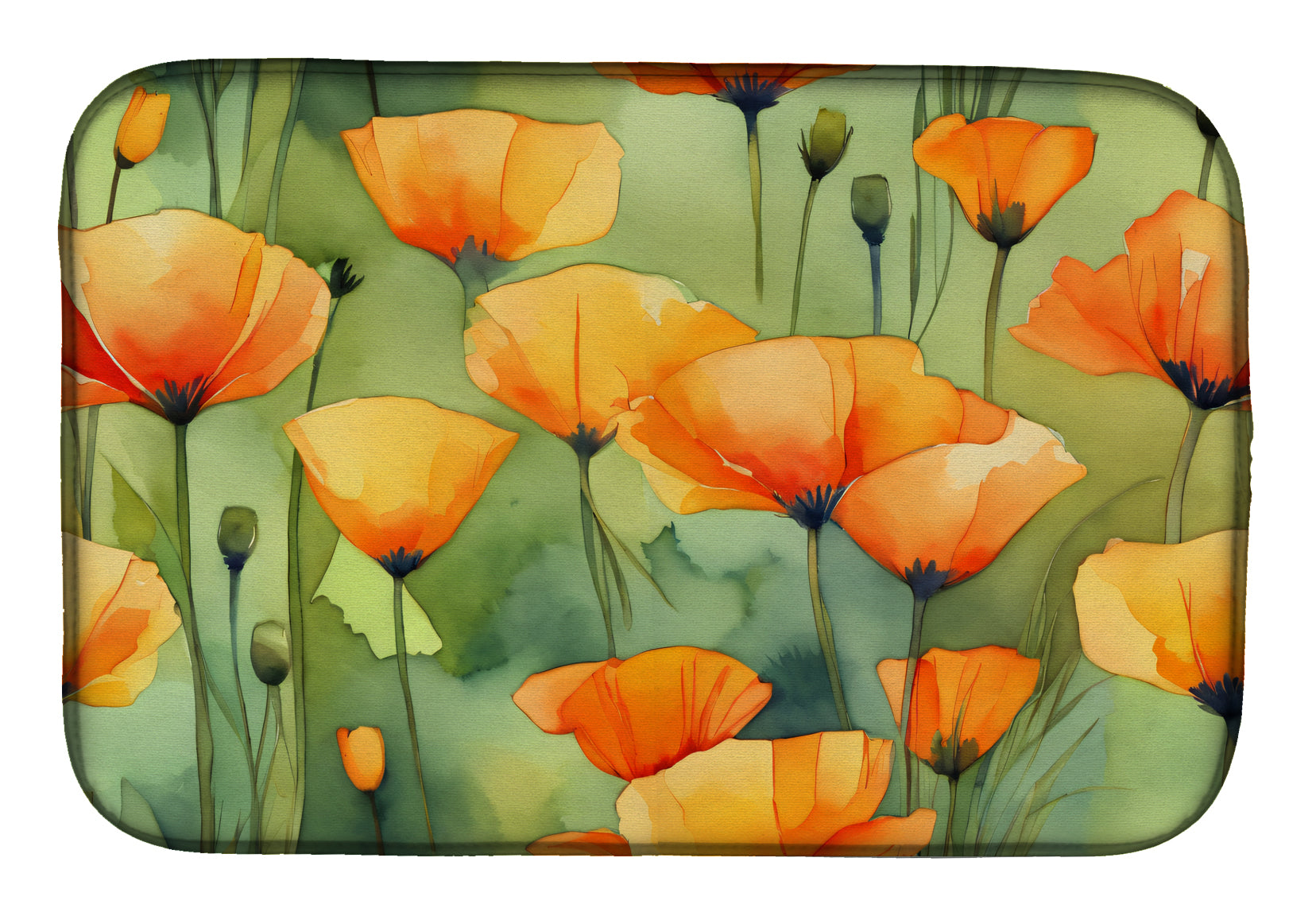 Buy this California California Poppies in Watercolor Dish Drying Mat