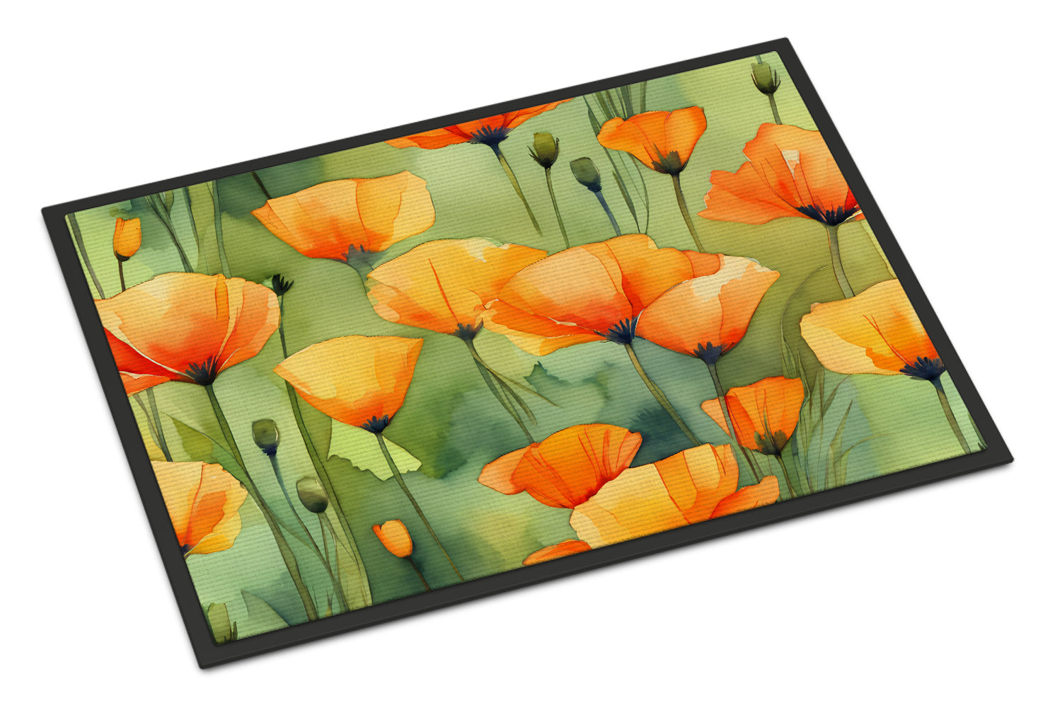 Buy this California California Poppies in Watercolor Indoor or Outdoor Mat 24x36