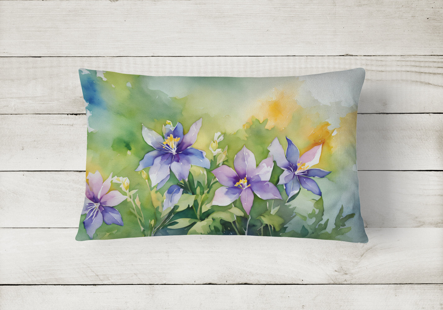 Buy this Colorado Rocky Mountain Columbine in Watercolor Fabric Decorative Pillow