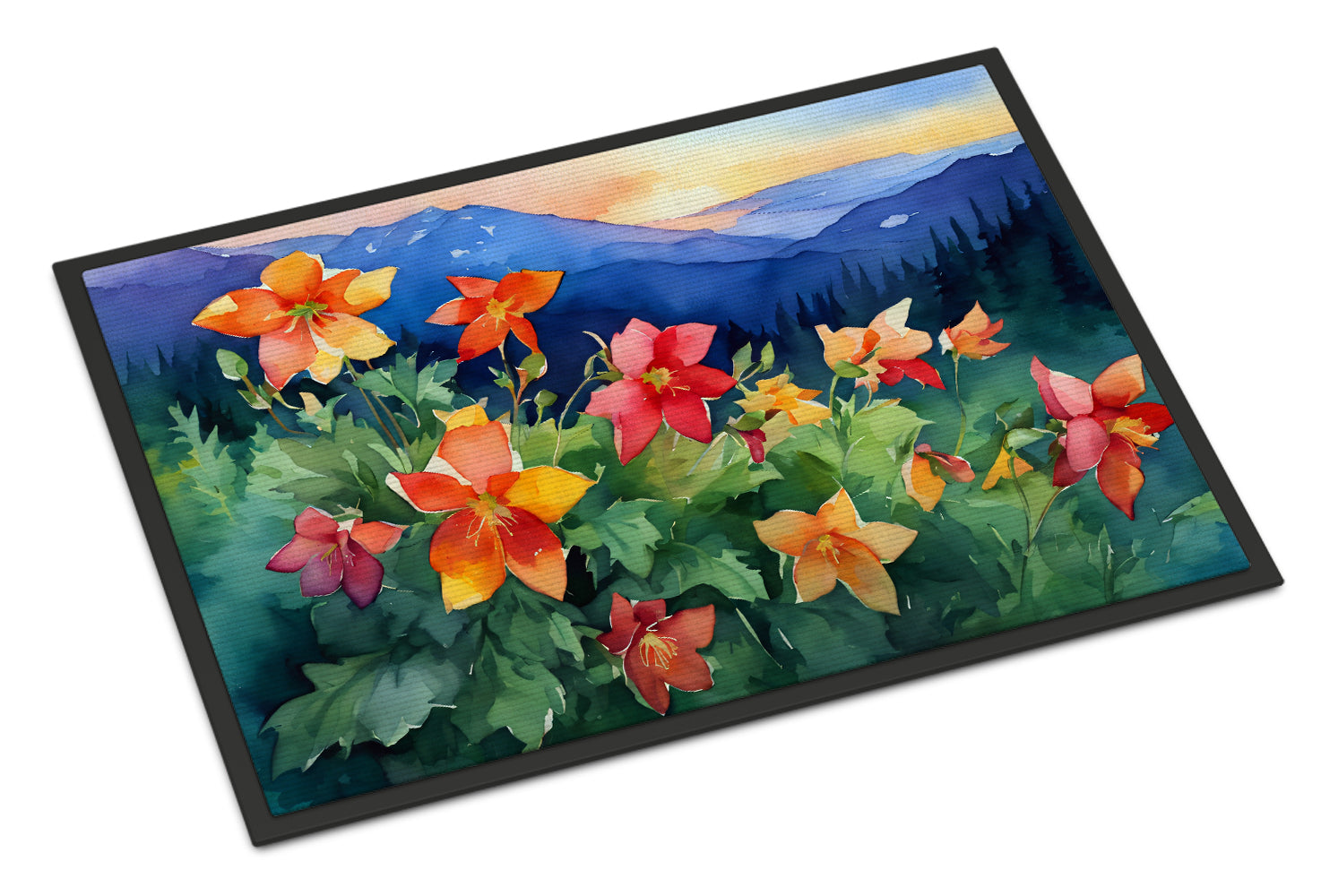 Buy this Colorado Rocky Mountain Columbine in Watercolor Indoor or Outdoor Mat 24x36