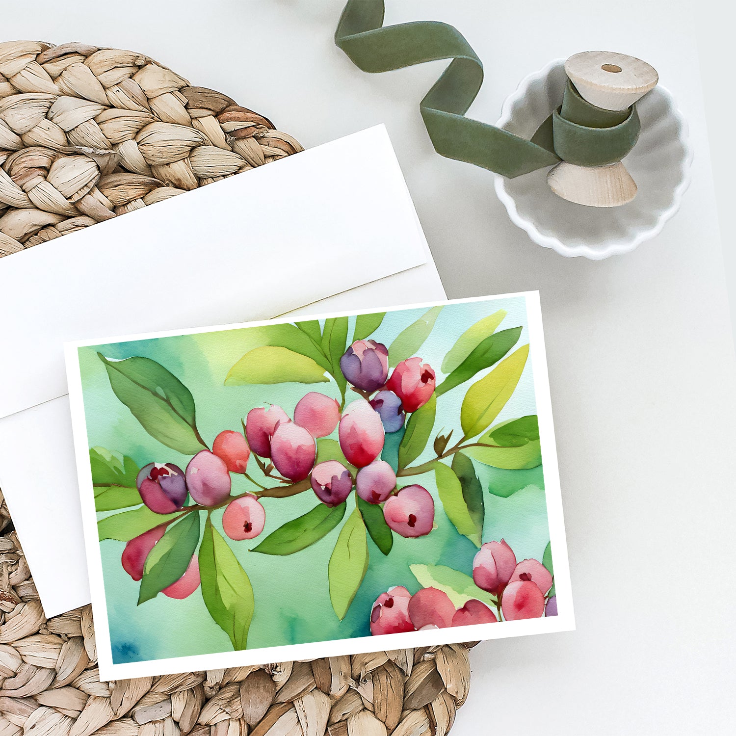 Connecticut Mountain Laurels in Watercolor Greeting Cards and Envelopes Pack of 8  the-store.com.