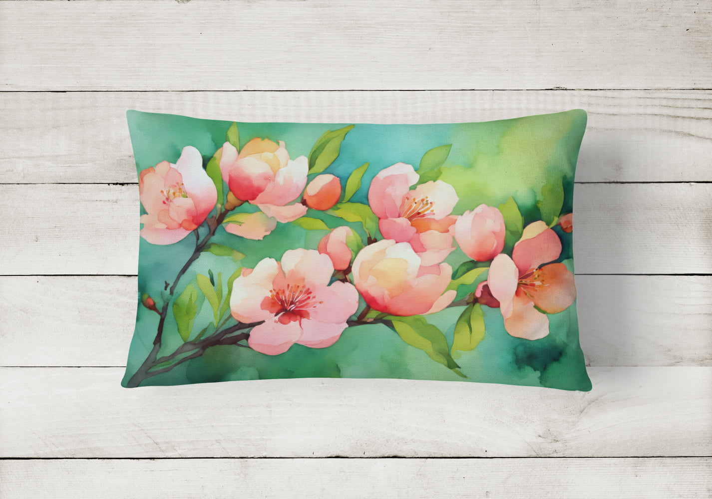 Delaware Peach Blossom in Watercolor Fabric Decorative Pillow  the-store.com.