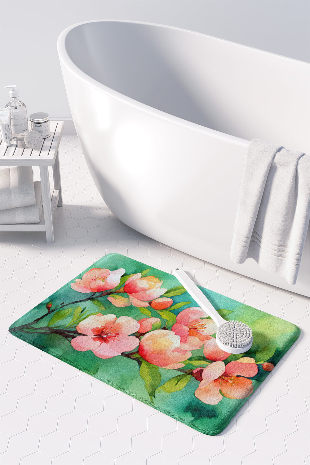 Delaware Peach Blossom in Watercolor Memory Foam Kitchen Mat