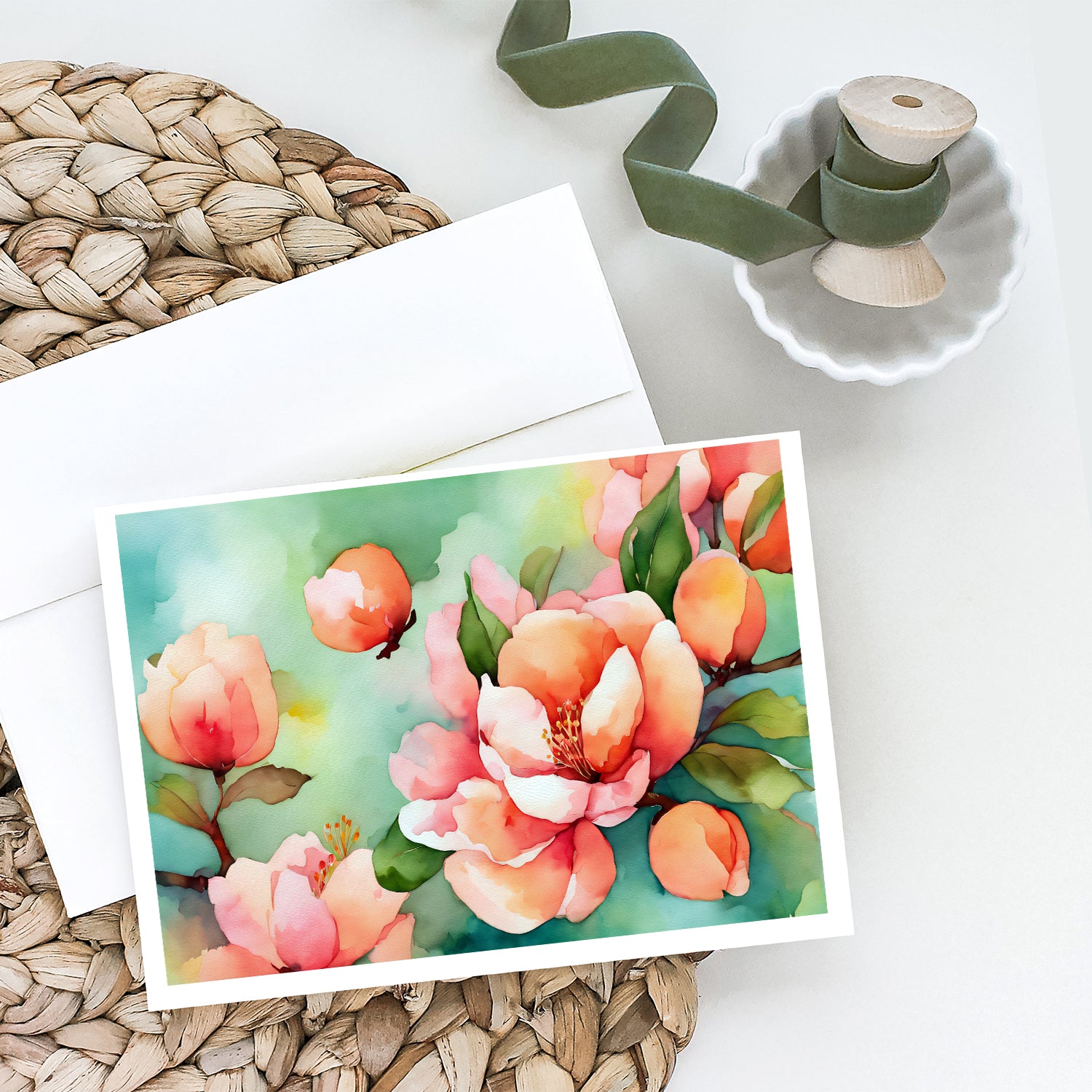 Buy this Delaware Peach Blossom in Watercolor Greeting Cards and Envelopes Pack of 8