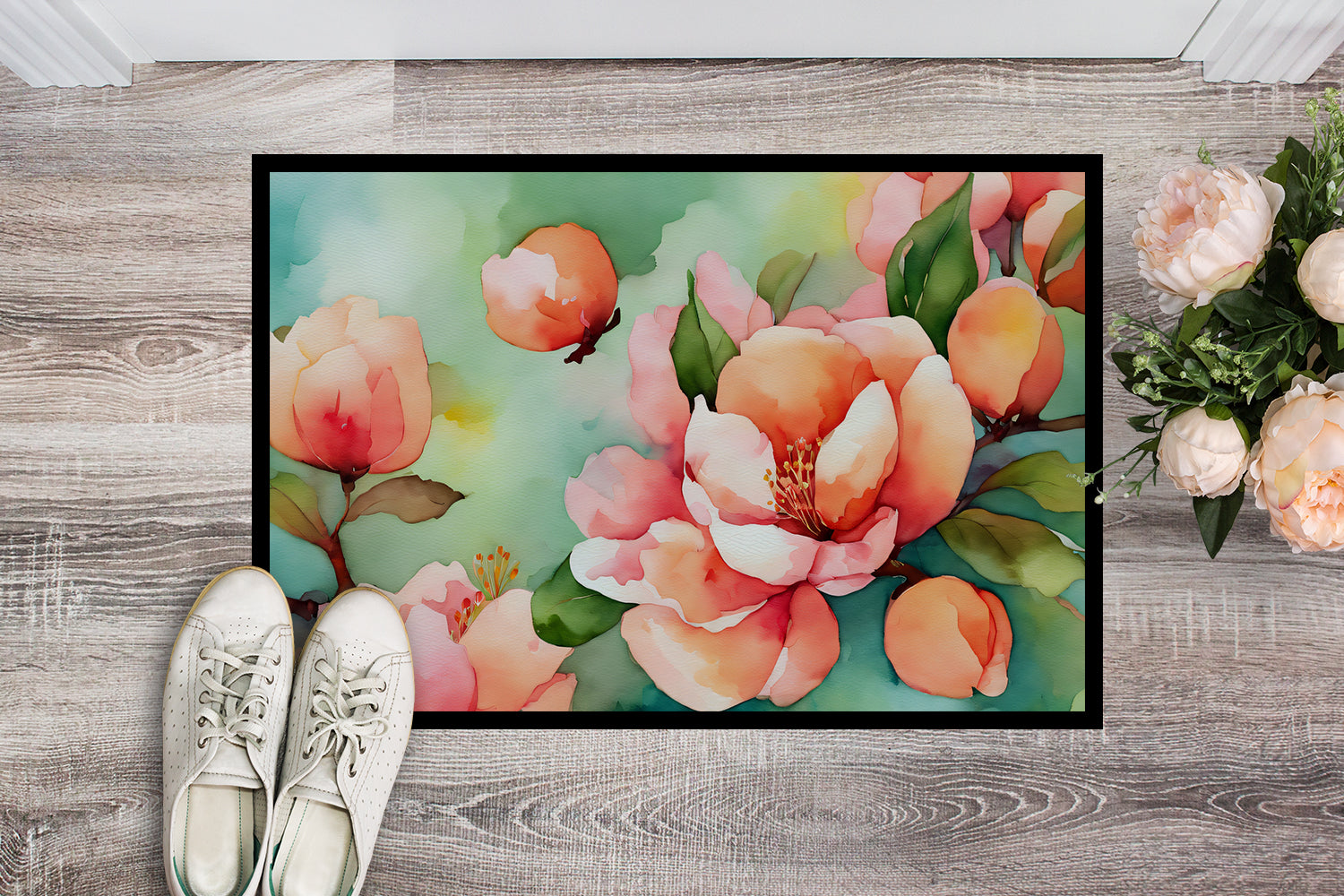 Delaware Peach Blossom in Watercolor Doormat 18x27  the-store.com.