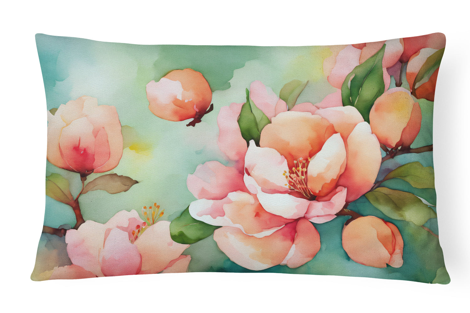 Buy this Delaware Peach Blossom in Watercolor Fabric Decorative Pillow