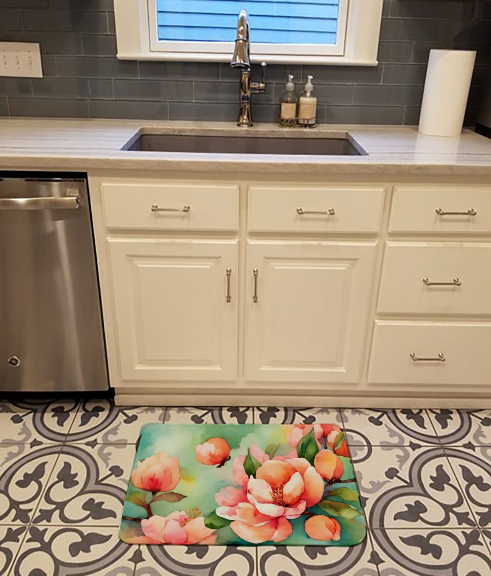 Delaware Peach Blossom in Watercolor Memory Foam Kitchen Mat  the-store.com.