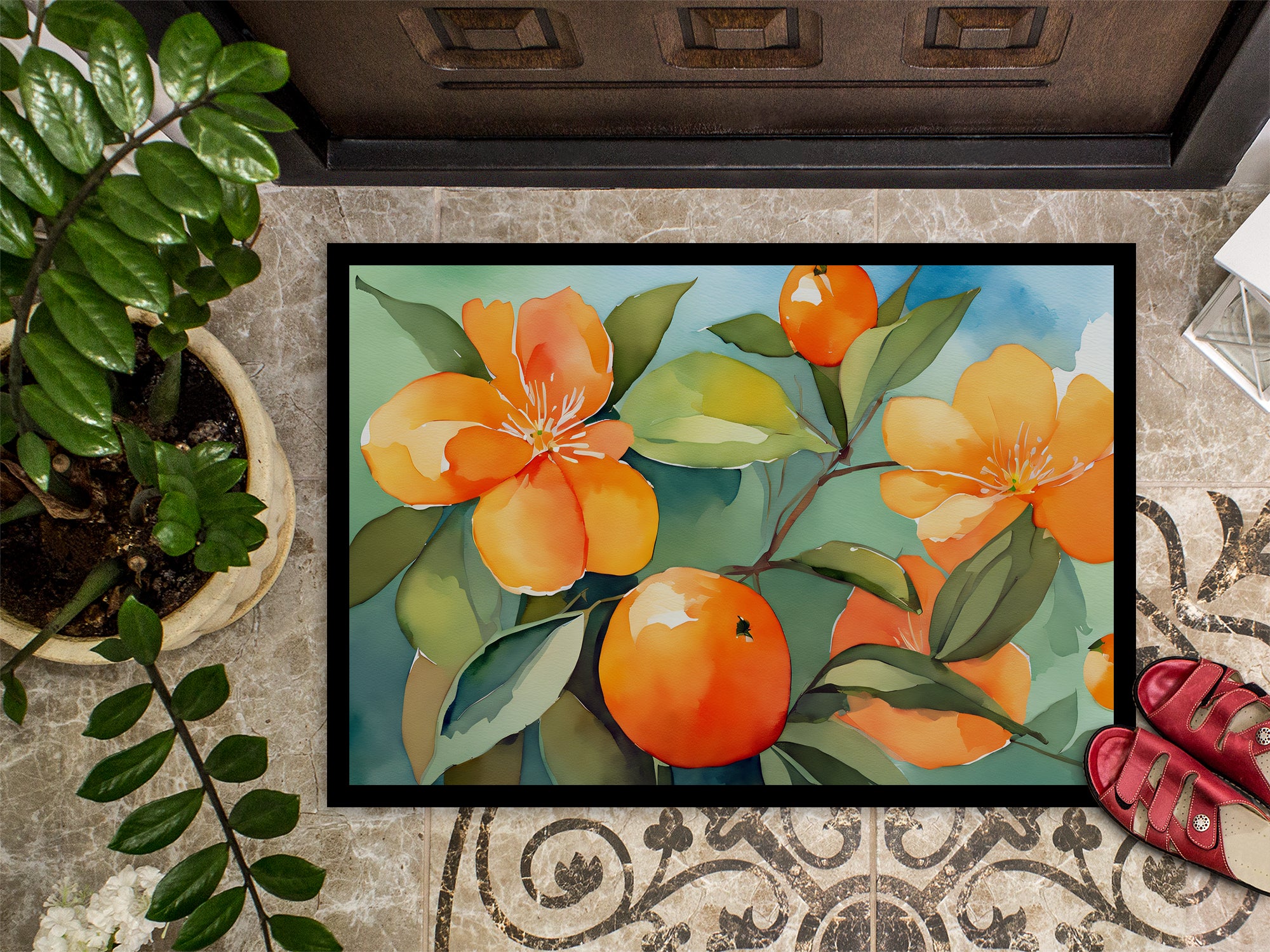 Florida Orange Blossom in Watercolor Doormat 18x27