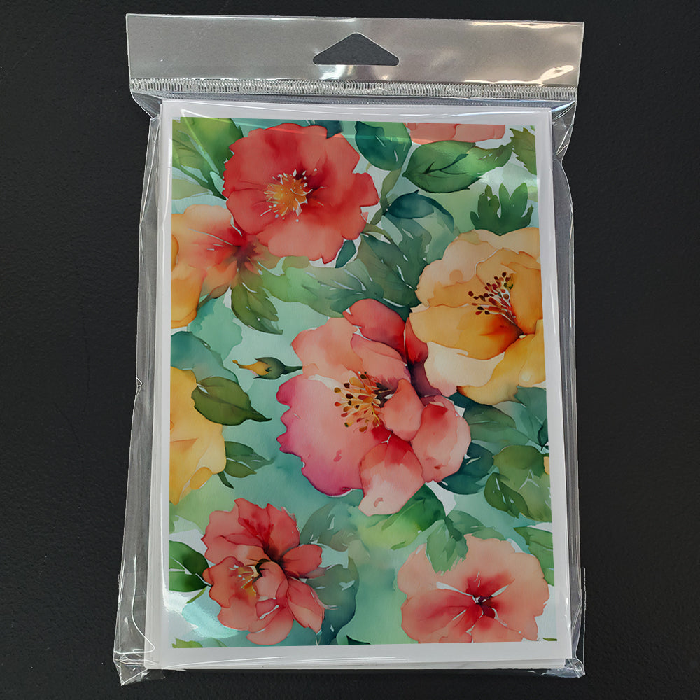 Georgia Cherokee Rose in Watercolor Greeting Cards and Envelopes Pack of 8  the-store.com.