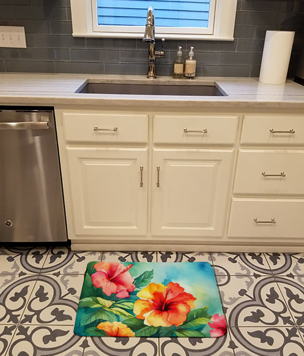 Hawaii Hawaiian Hibiscus in Watercolor Memory Foam Kitchen Mat  the-store.com.