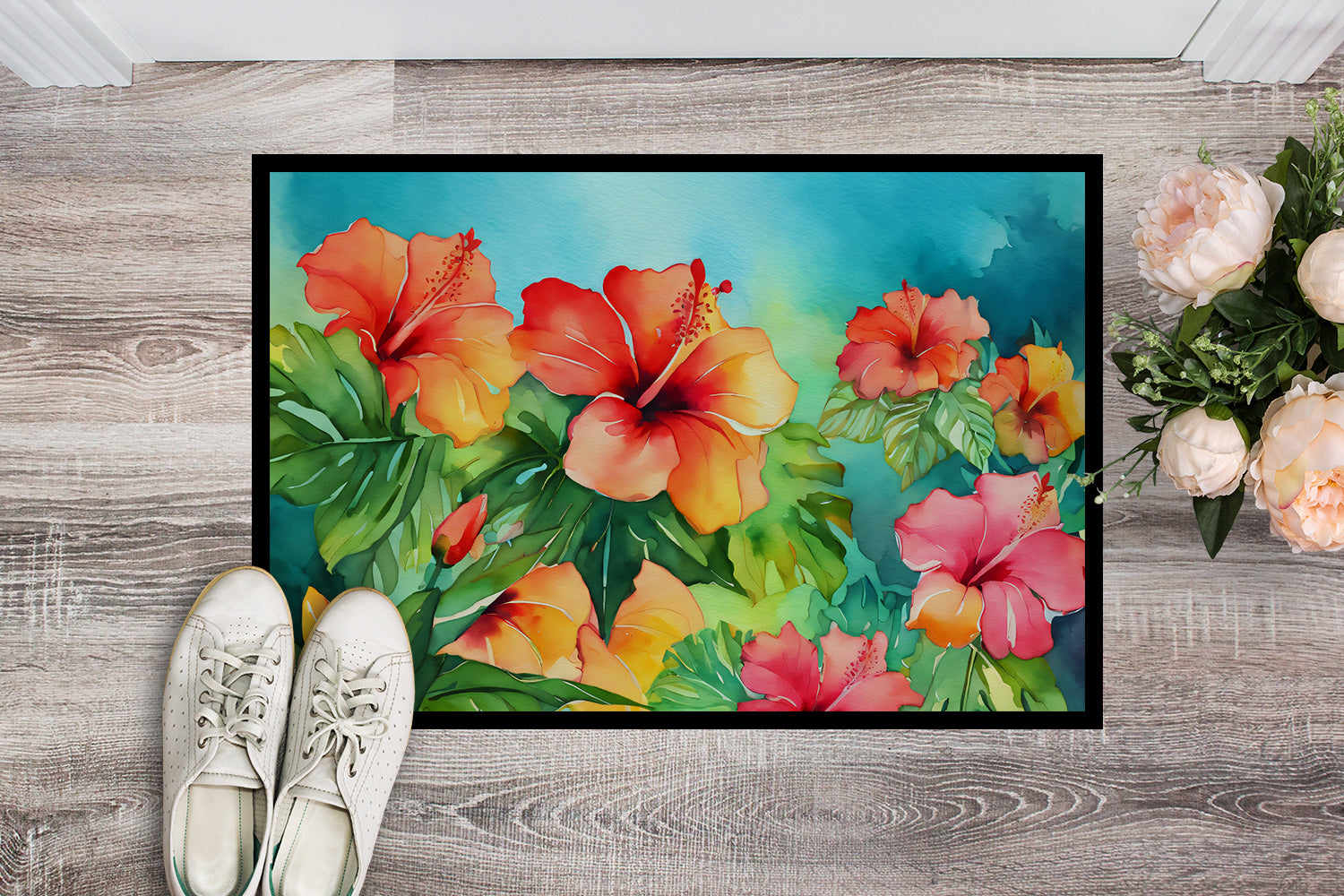 Buy this Hawaii Hawaiian Hibiscus in Watercolor Indoor or Outdoor Mat 24x36