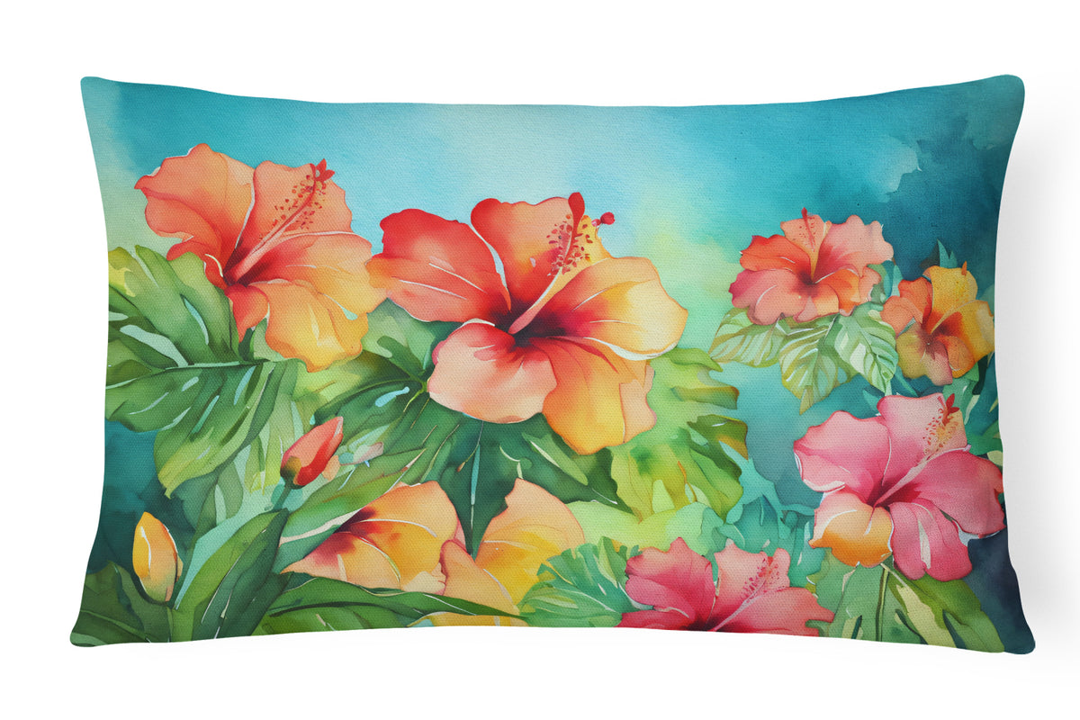 Buy this Hawaii Hawaiian Hibiscus in Watercolor Fabric Decorative Pillow