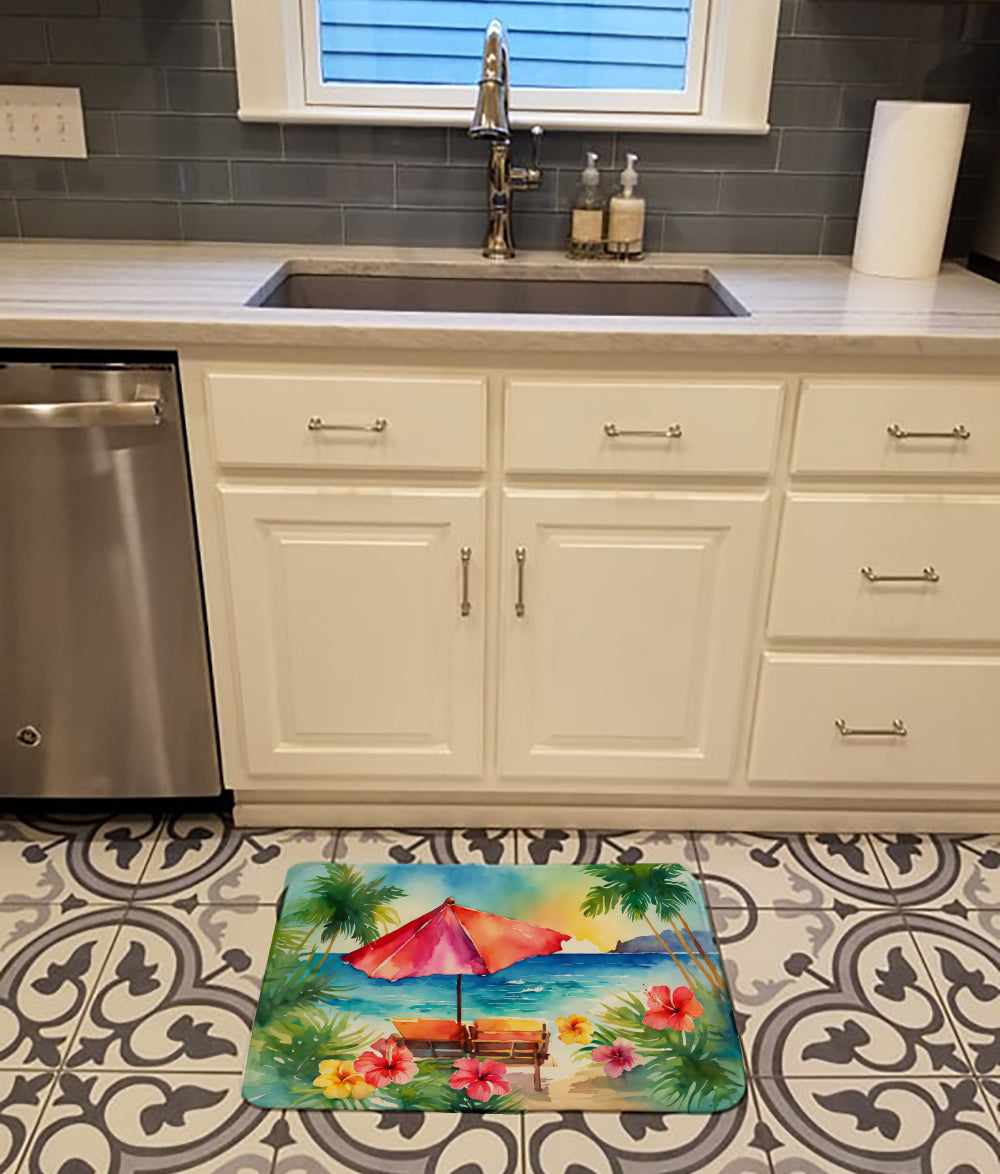 Hawaii Hawaiian Hibiscus in Watercolor Memory Foam Kitchen Mat