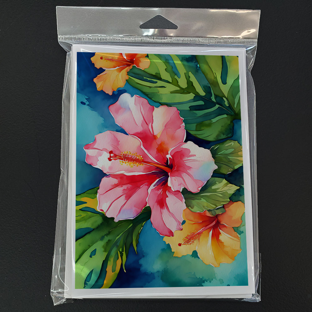 Hawaii Hawaiian Hibiscus in Watercolor Greeting Cards and Envelopes Pack of 8  the-store.com.