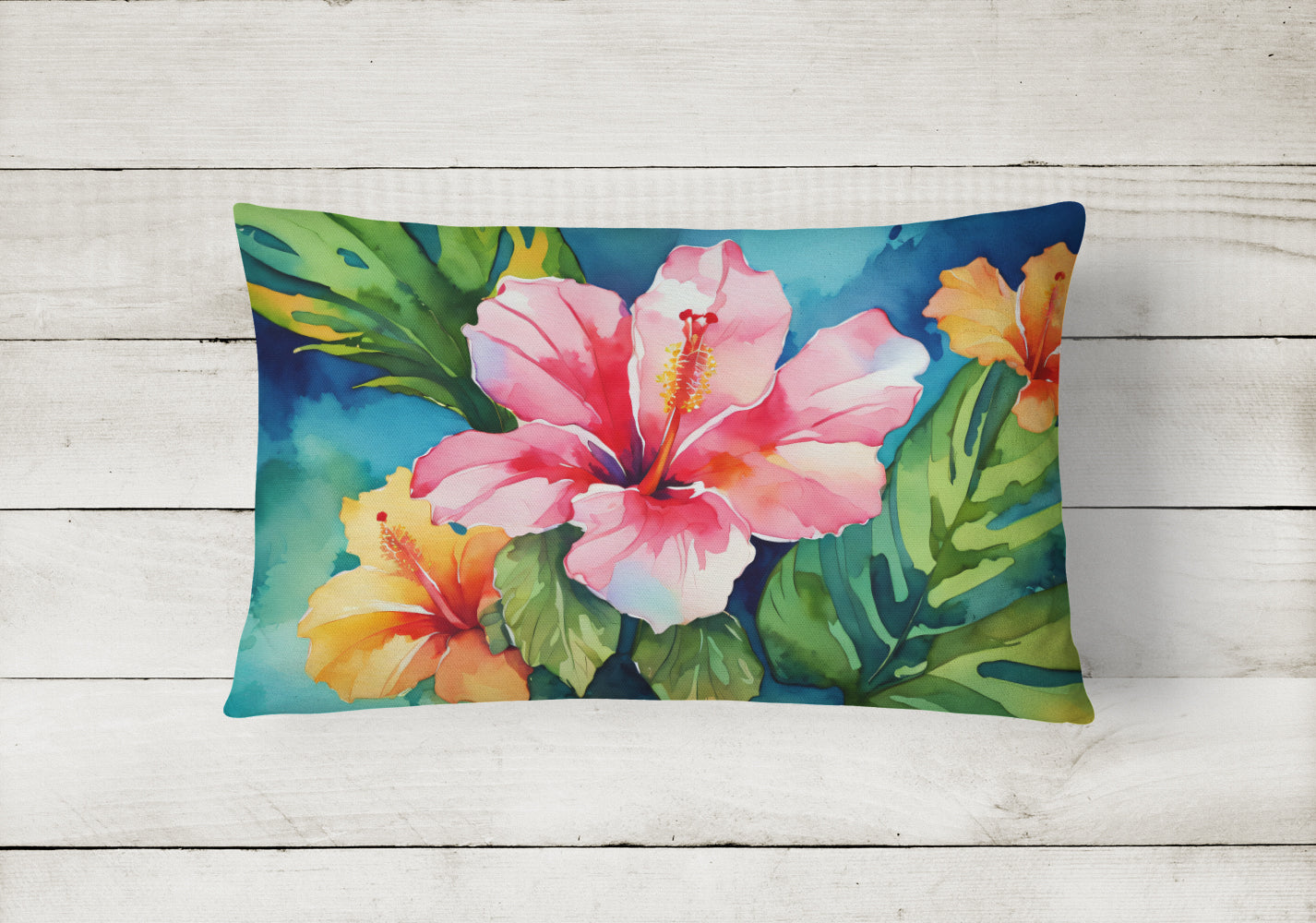 Hawaii Hawaiian Hibiscus in Watercolor Fabric Decorative Pillow  the-store.com.