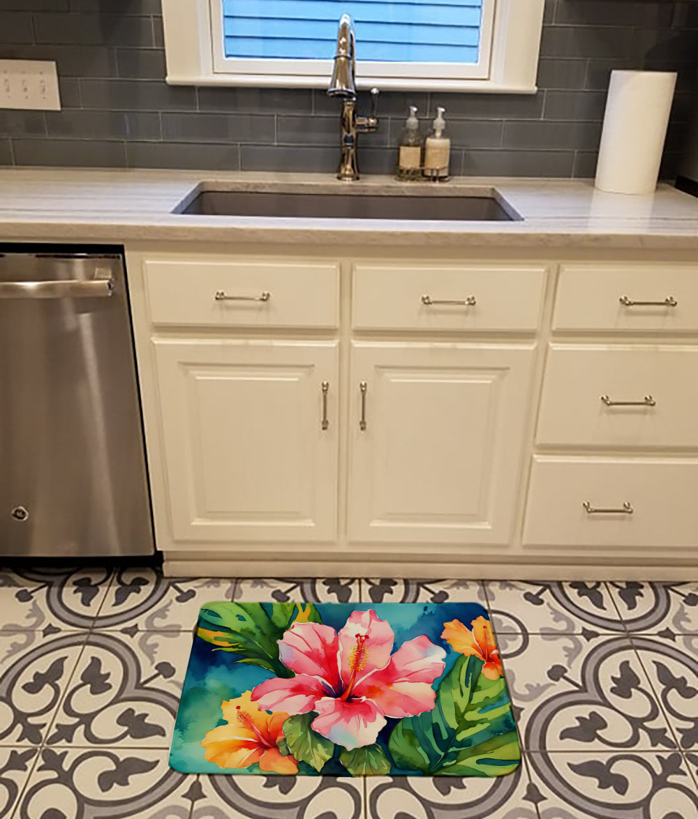 Hawaii Hawaiian Hibiscus in Watercolor Memory Foam Kitchen Mat  the-store.com.