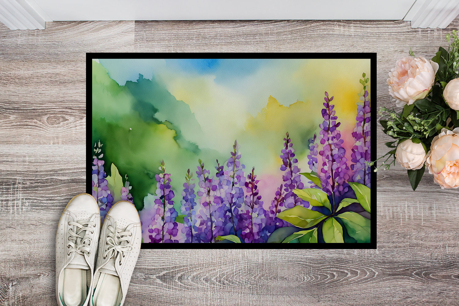 Idaho Syringa in Watercolor Indoor or Outdoor Mat 24x36  the-store.com.