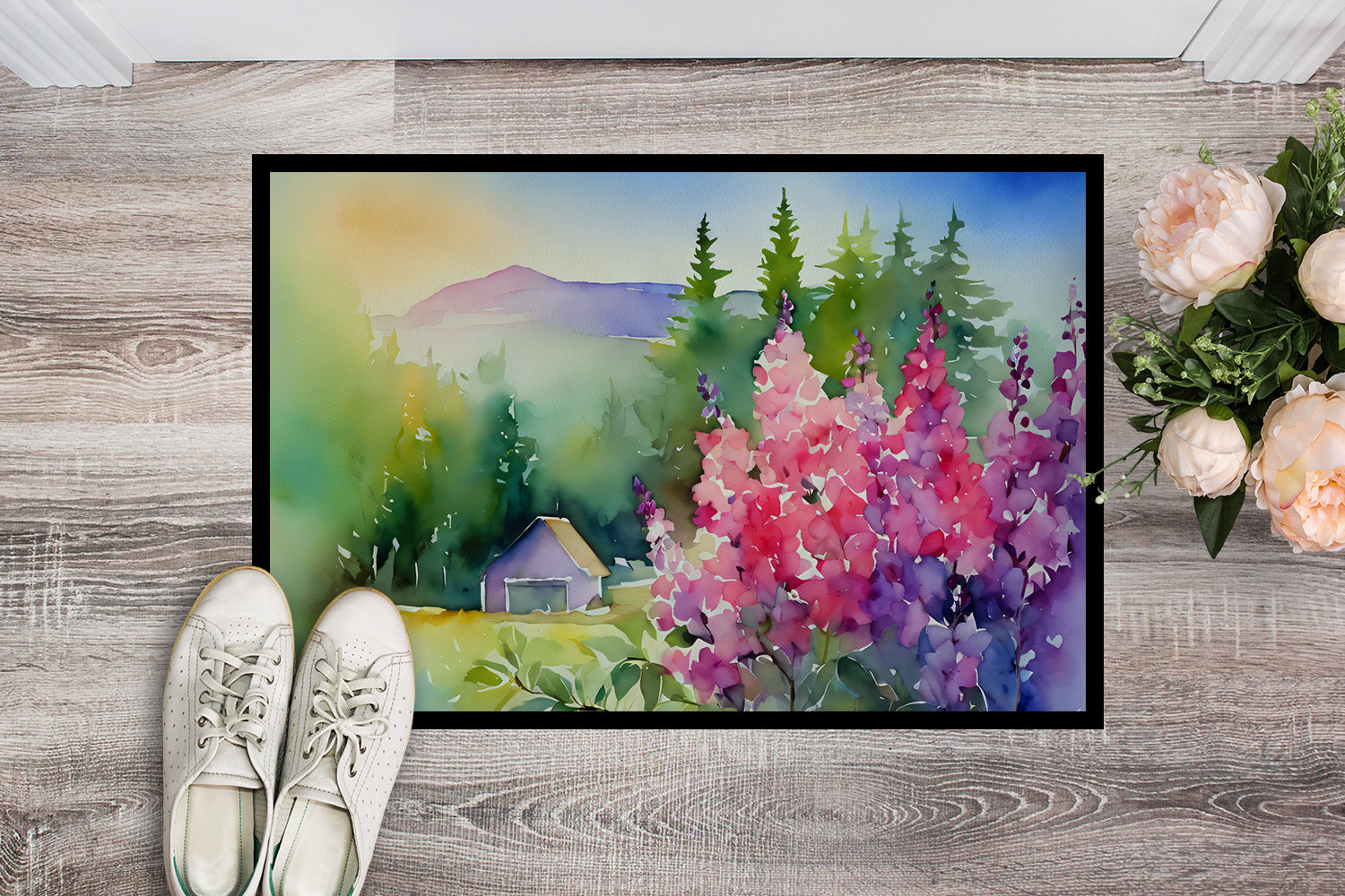 Idaho Syringa in Watercolor Indoor or Outdoor Mat 24x36  the-store.com.