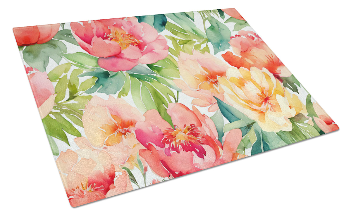 Buy this Indiana Peonies in Watercolor Glass Cutting Board Large