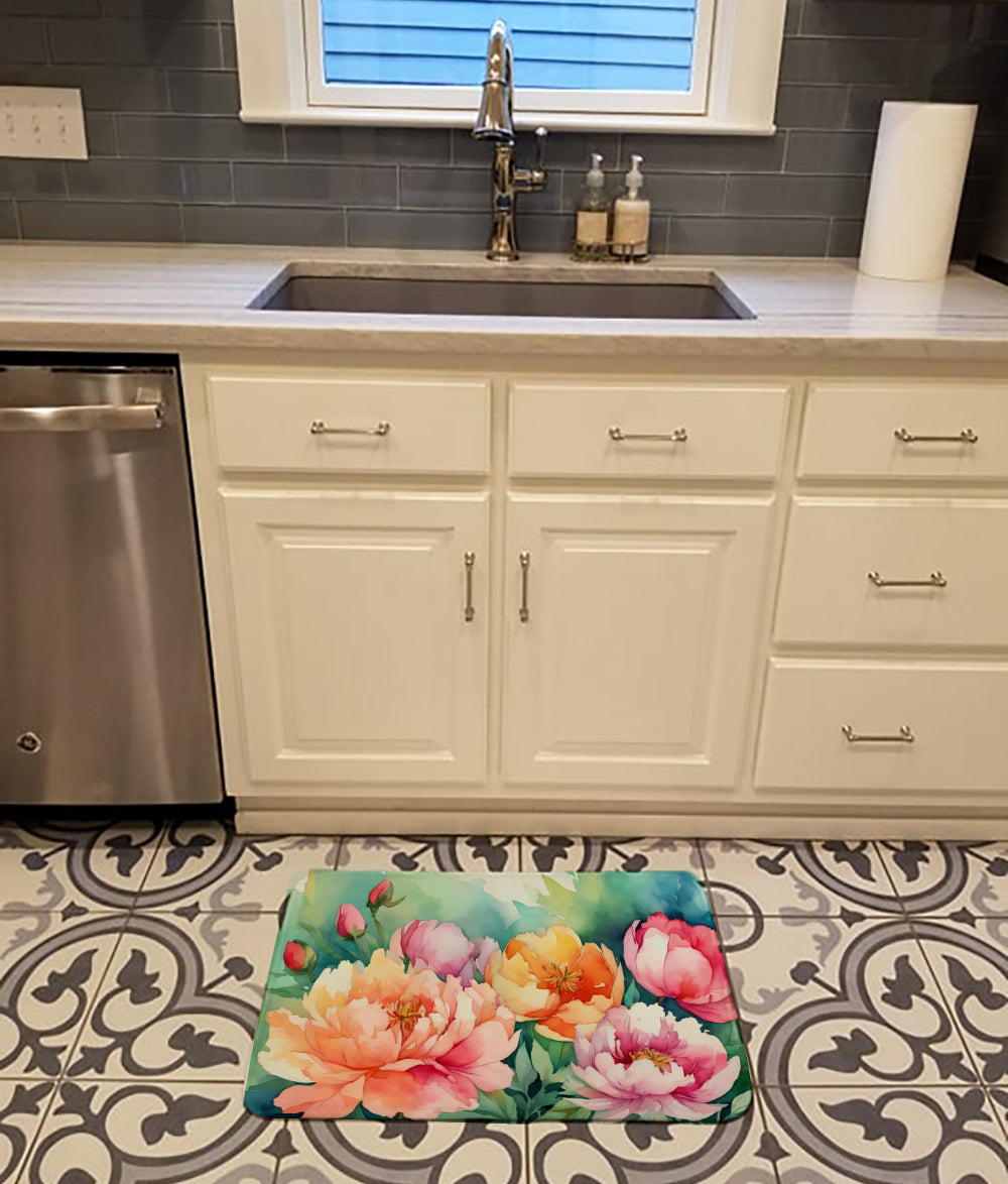 Indiana Peonies in Watercolor Memory Foam Kitchen Mat  the-store.com.