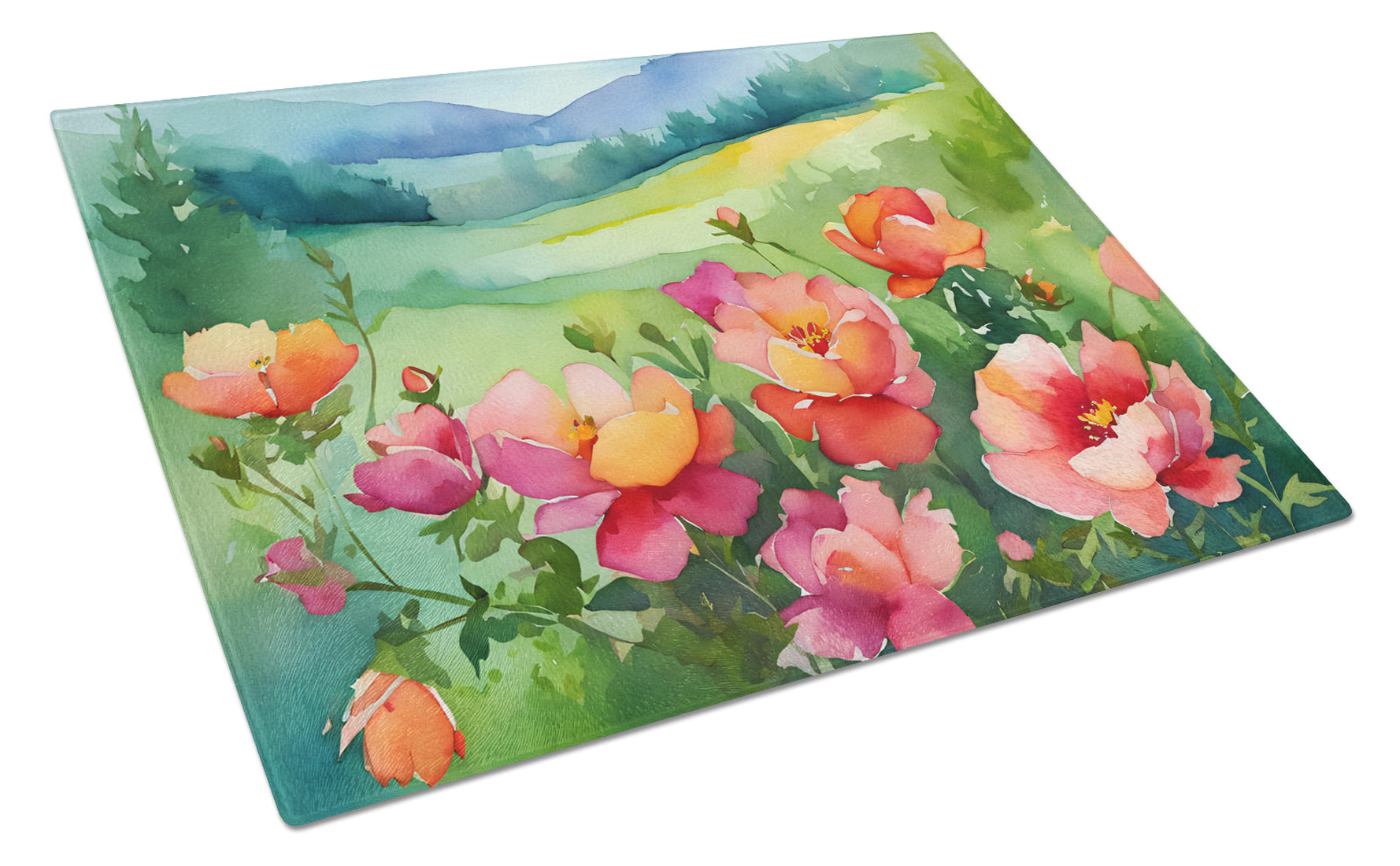 Buy this Iowa Wild Prairie Roses in Watercolor Glass Cutting Board Large