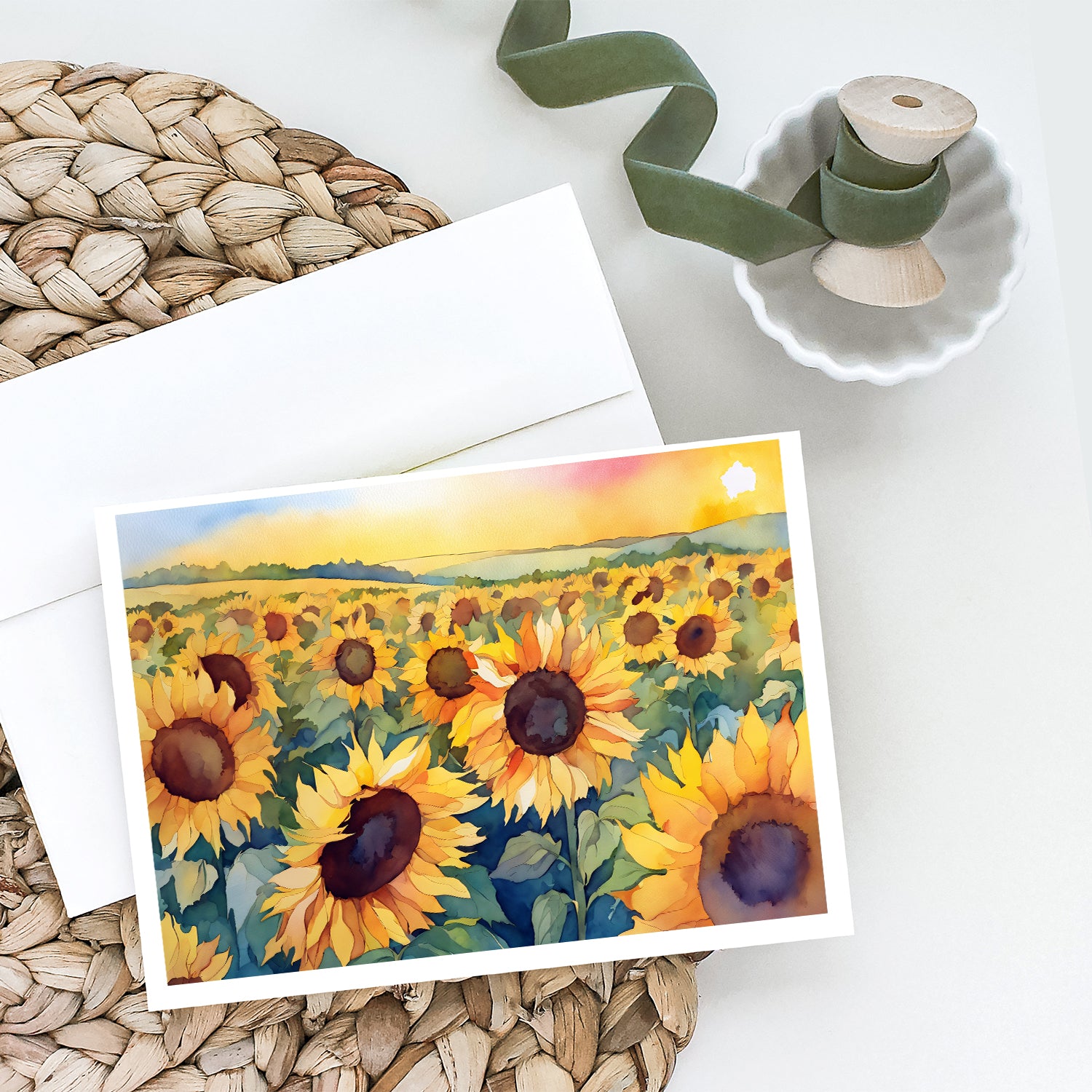 Buy this Kansas Sunflowers in Watercolor Greeting Cards and Envelopes Pack of 8