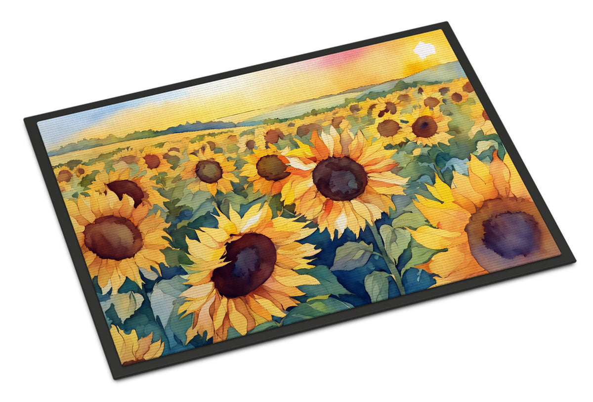 Buy this Kansas Sunflowers in Watercolor Indoor or Outdoor Mat 24x36