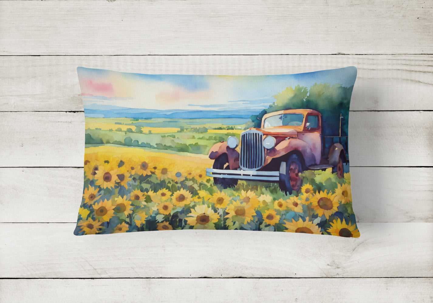 Kansas Sunflowers in Watercolor Fabric Decorative Pillow  the-store.com.
