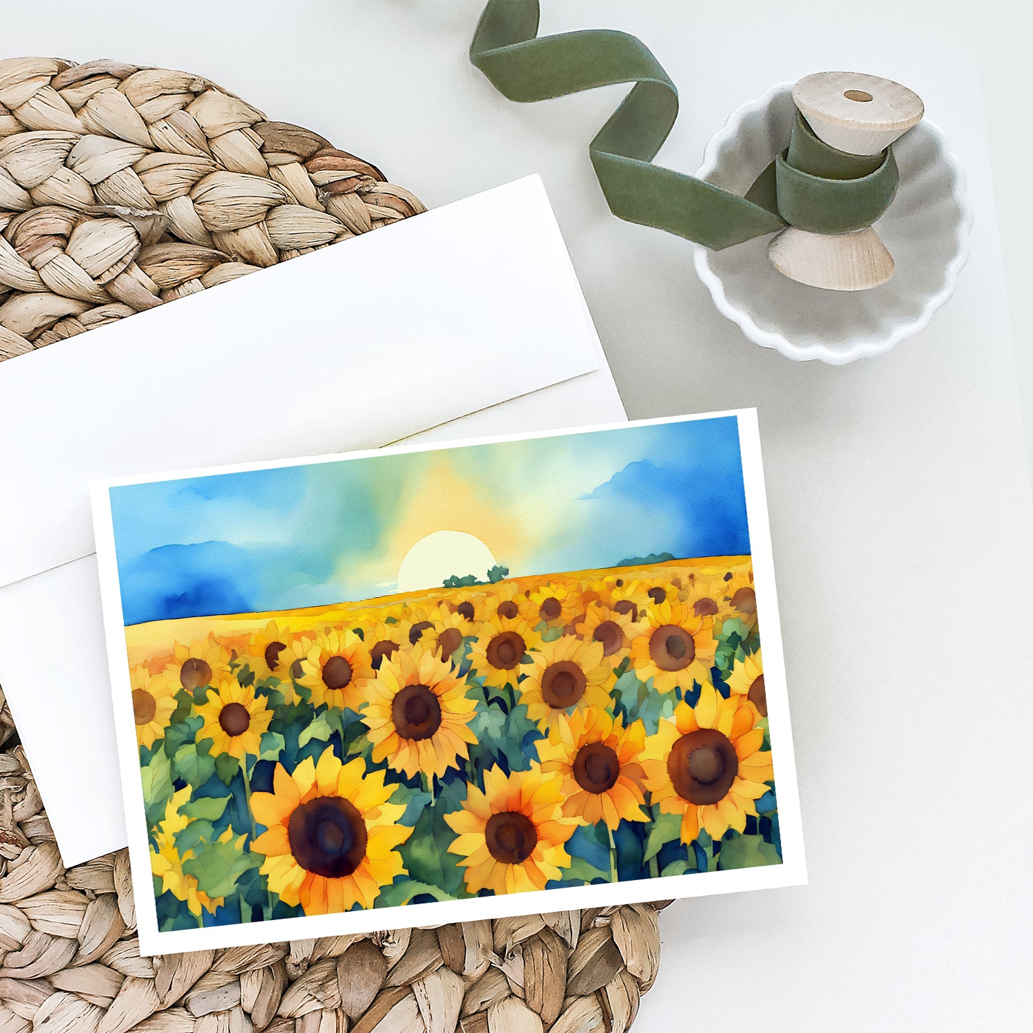 Kansas Sunflowers in Watercolor Greeting Cards and Envelopes Pack of 8  the-store.com.