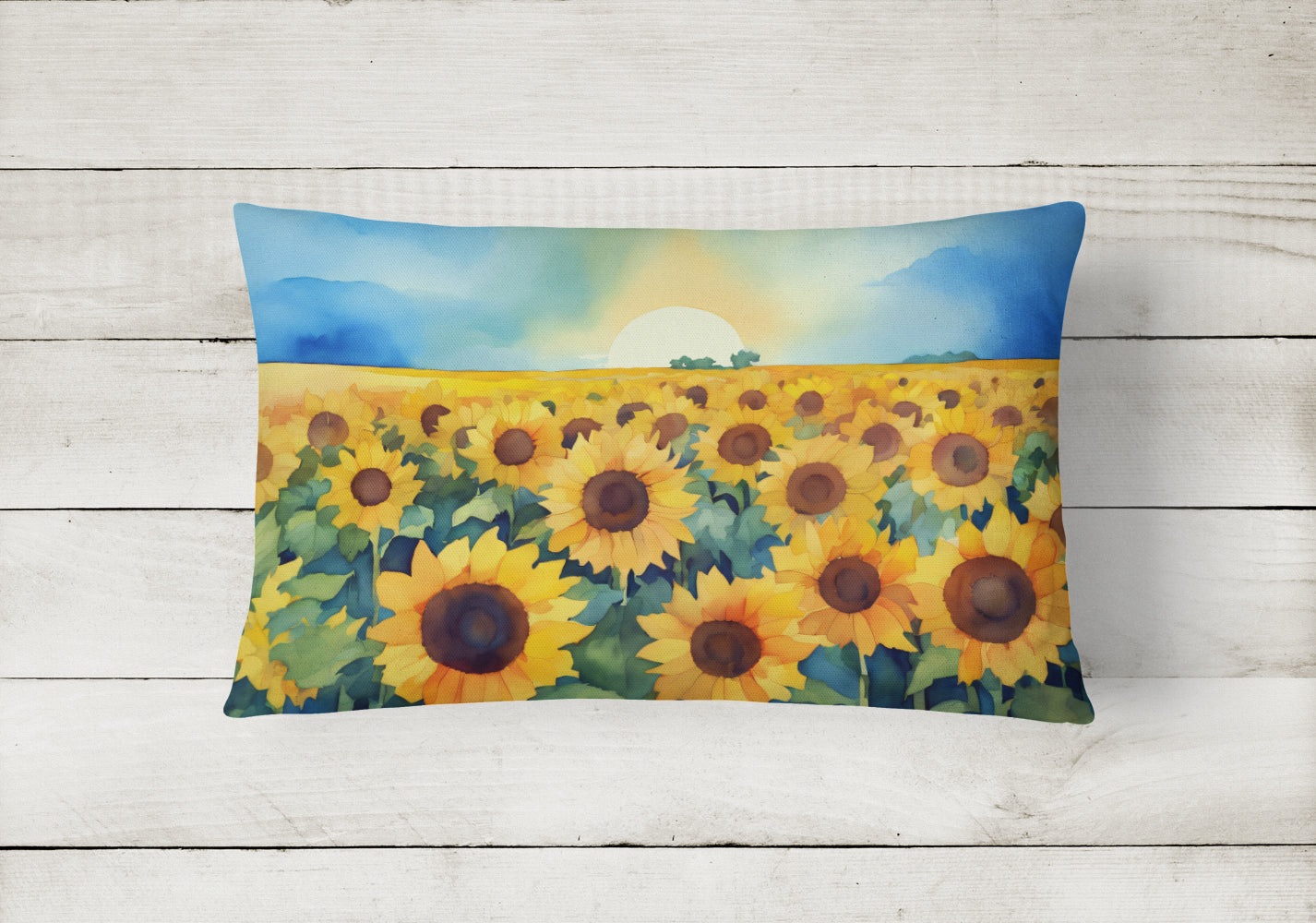 Kansas Sunflowers in Watercolor Fabric Decorative Pillow  the-store.com.