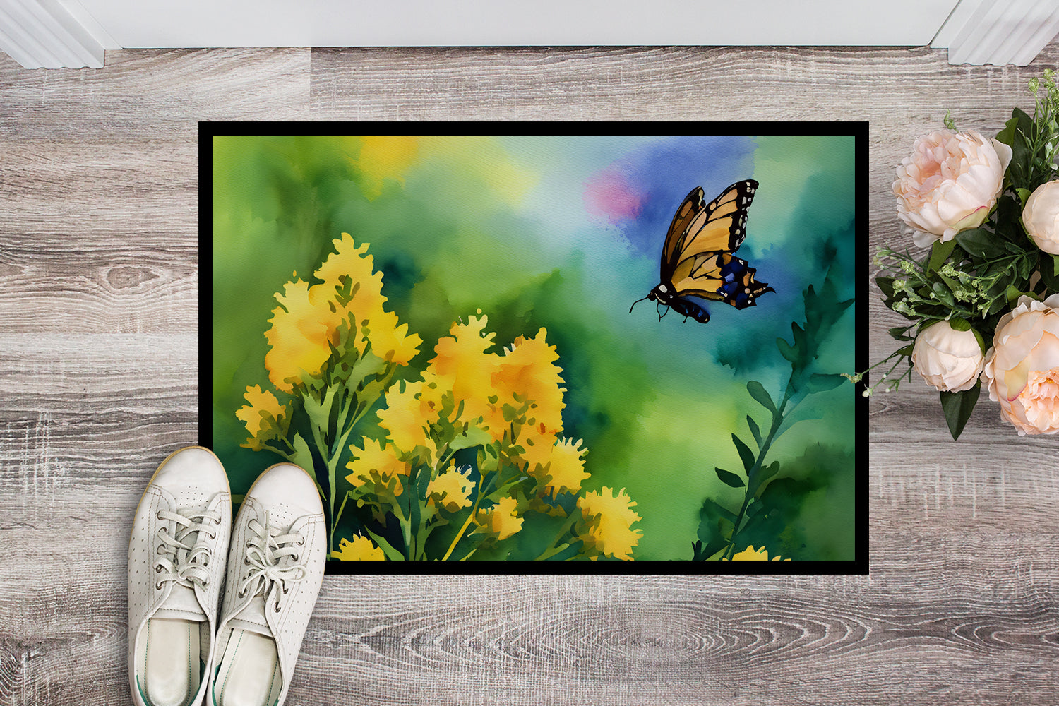 Kentucky Goldenrod in Watercolor Indoor or Outdoor Mat 24x36