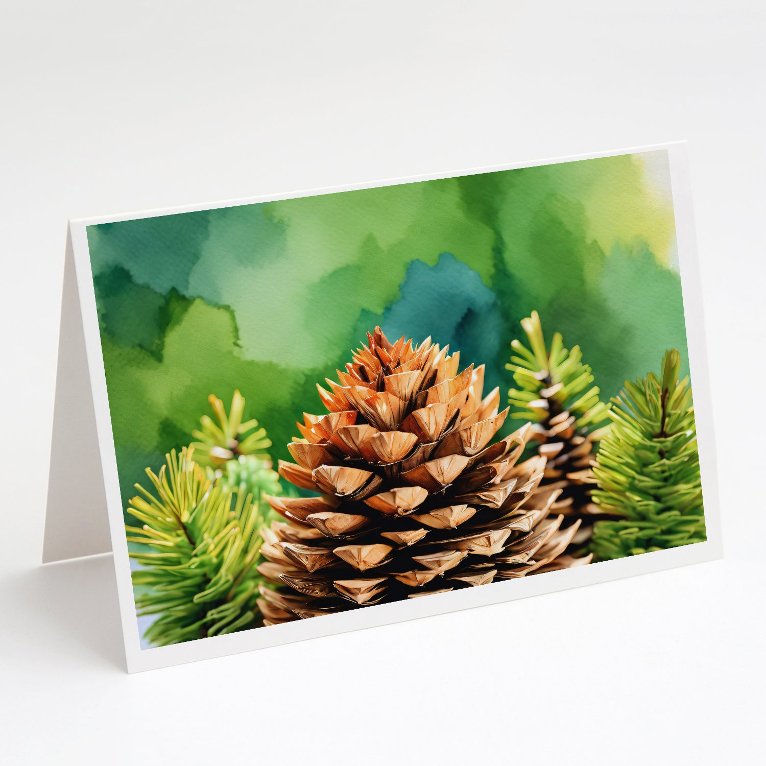 Buy this Maine White Pine Cone and Tassels in Watercolor Greeting Cards and Envelopes Pack of 8