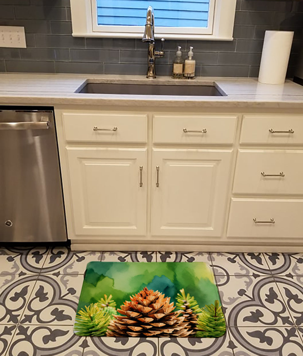 Maine White Pine Cone and Tassels in Watercolor Memory Foam Kitchen Mat  the-store.com.