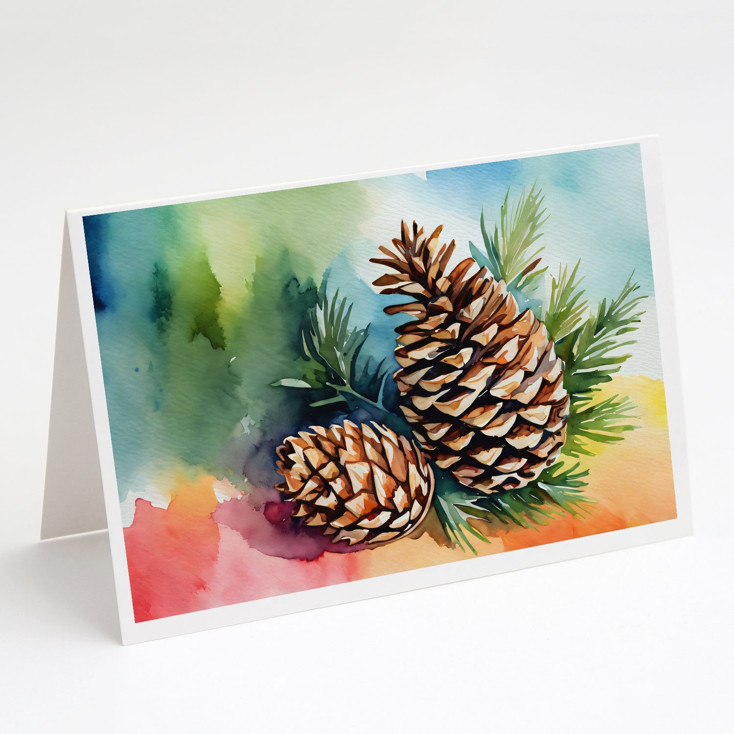 Buy this Maine White Pine Cone and Tassels in Watercolor Greeting Cards and Envelopes Pack of 8