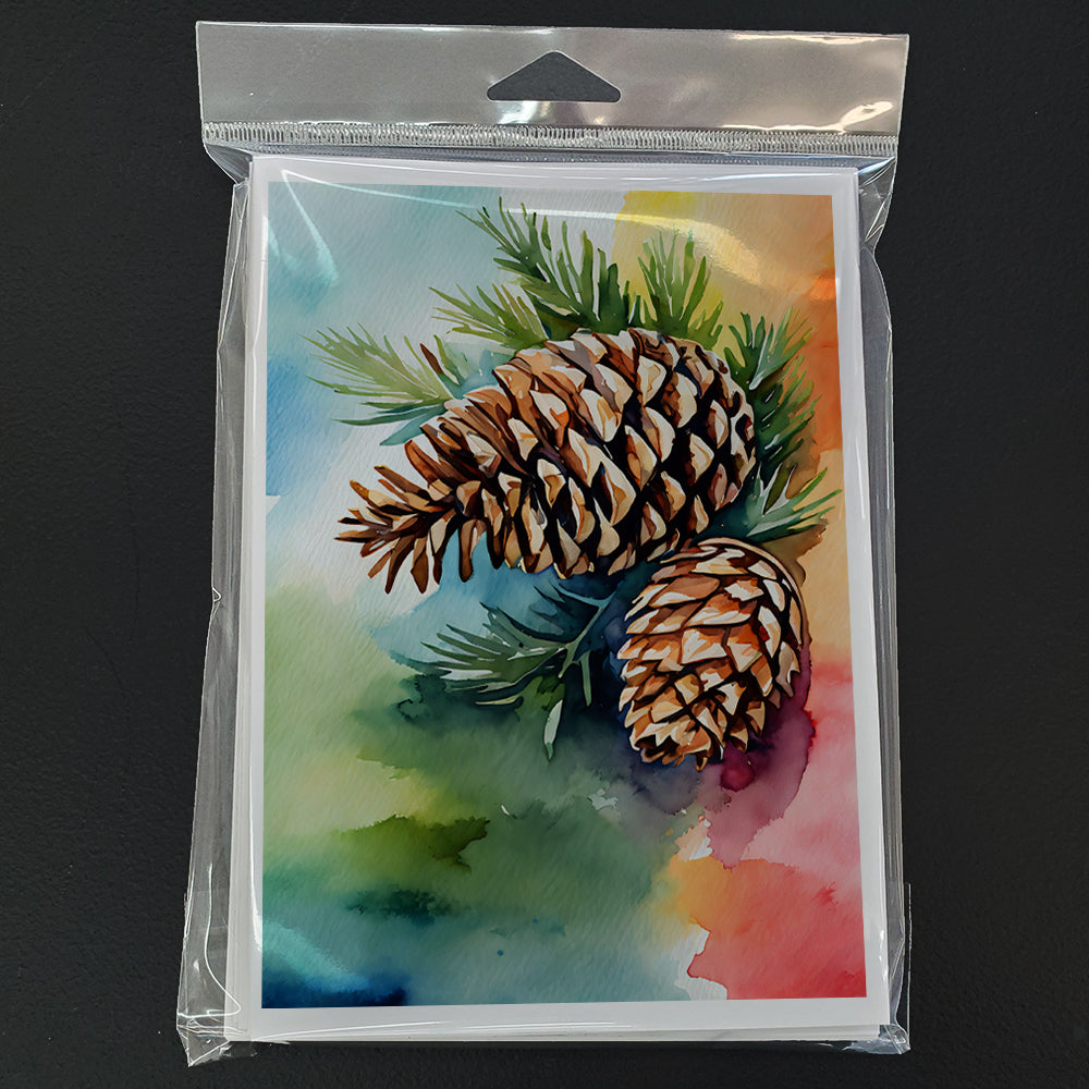 Maine White Pine Cone and Tassels in Watercolor Greeting Cards and Envelopes Pack of 8  the-store.com.