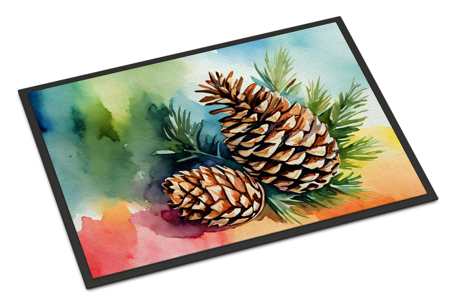 Buy this Maine White Pine Cone and Tassels in Watercolor Indoor or Outdoor Mat 24x36