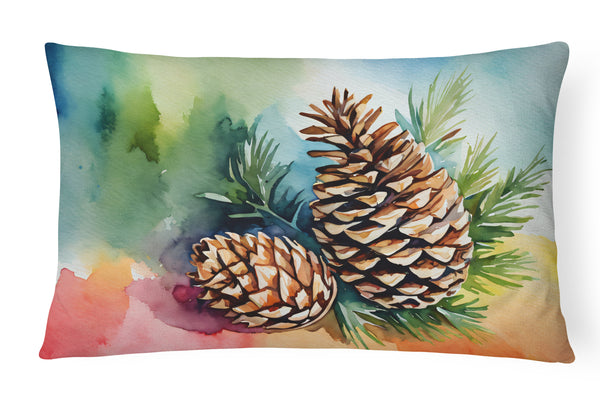 Buy this Maine White Pine Cone and Tassels in Watercolor Fabric Decorative Pillow