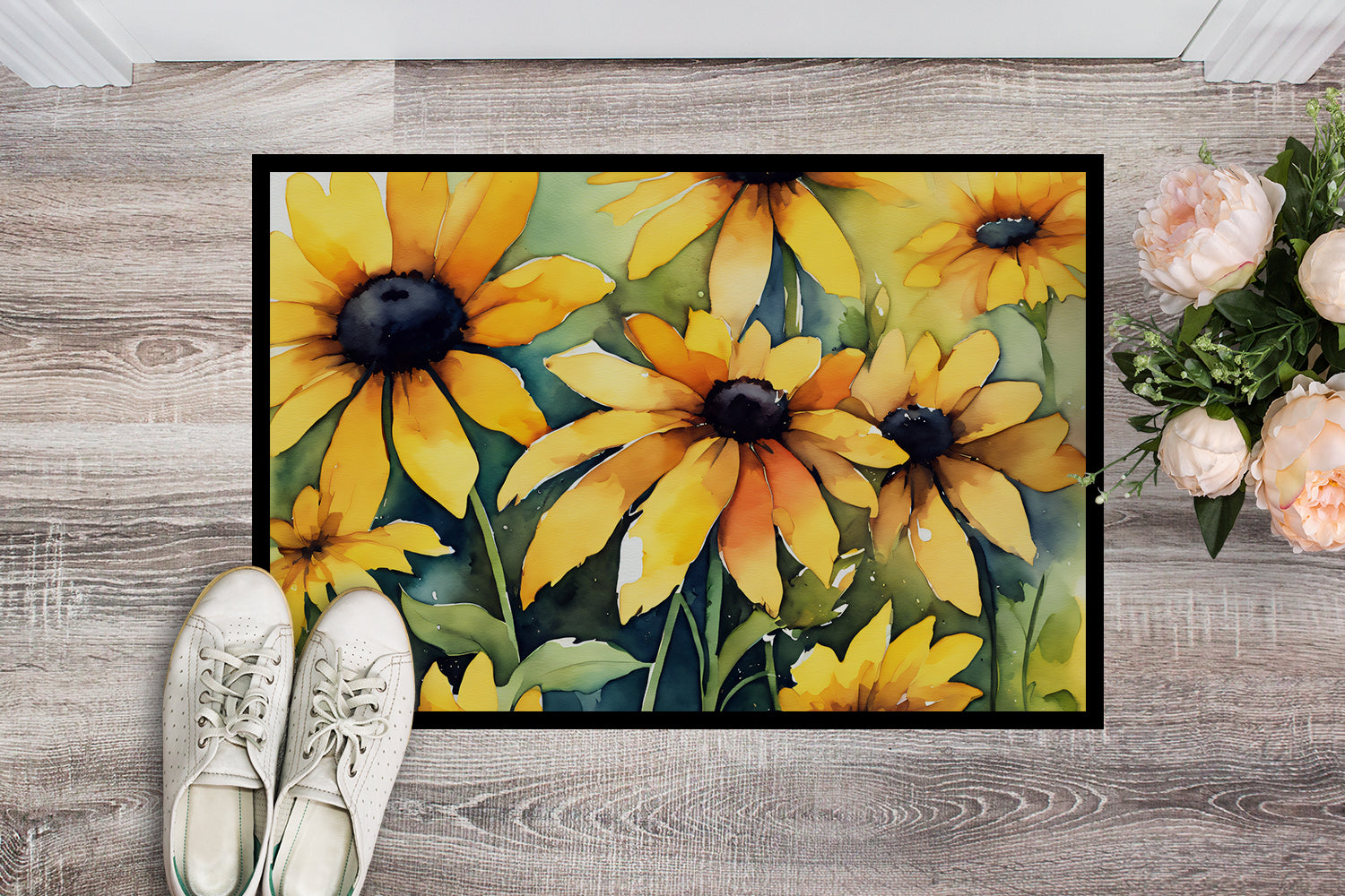 Maryland Black-Eyed Susans in Watercolor Indoor or Outdoor Mat 24x36  the-store.com.