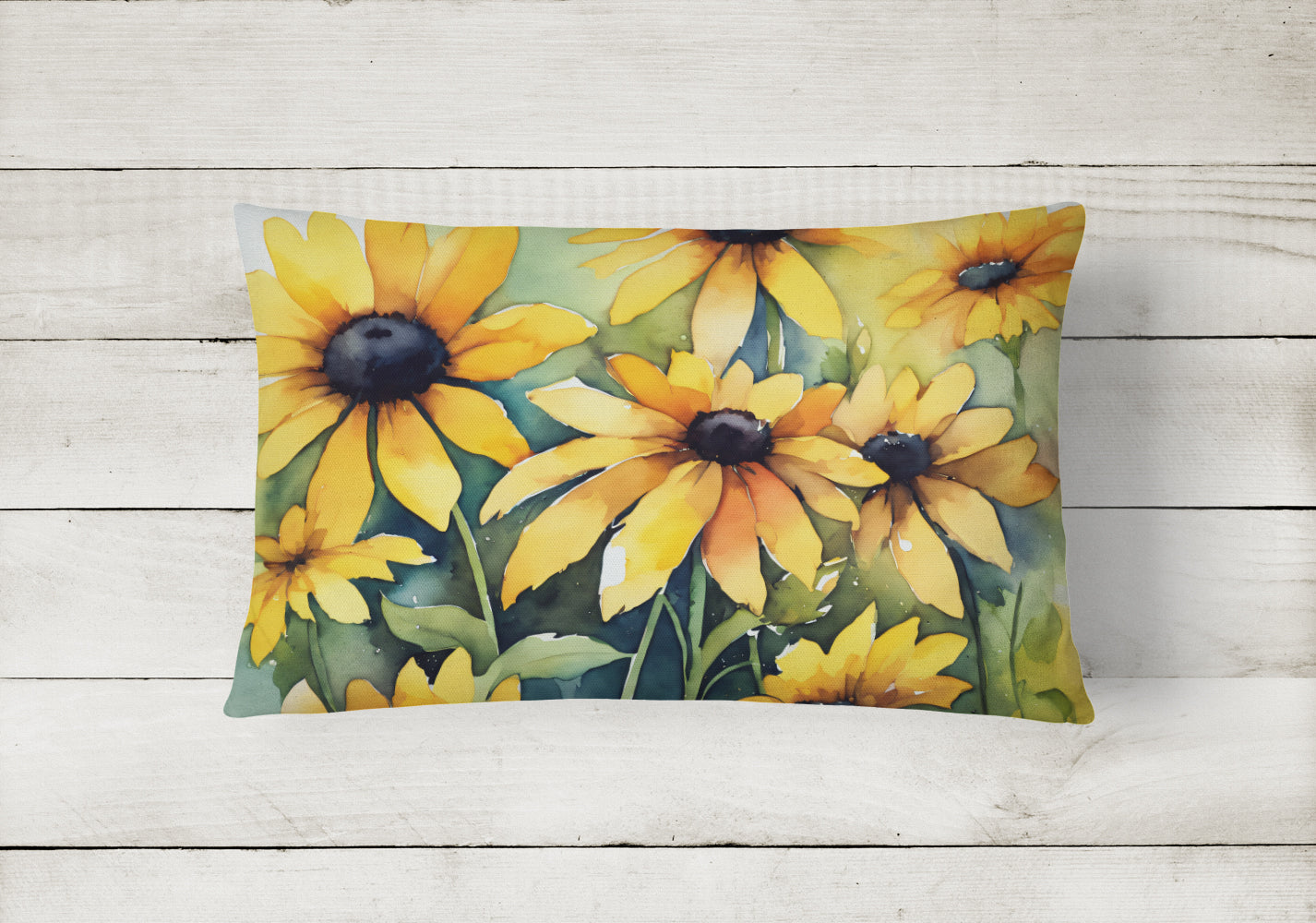 Maryland Black-Eyed Susans in Watercolor Fabric Decorative Pillow  the-store.com.